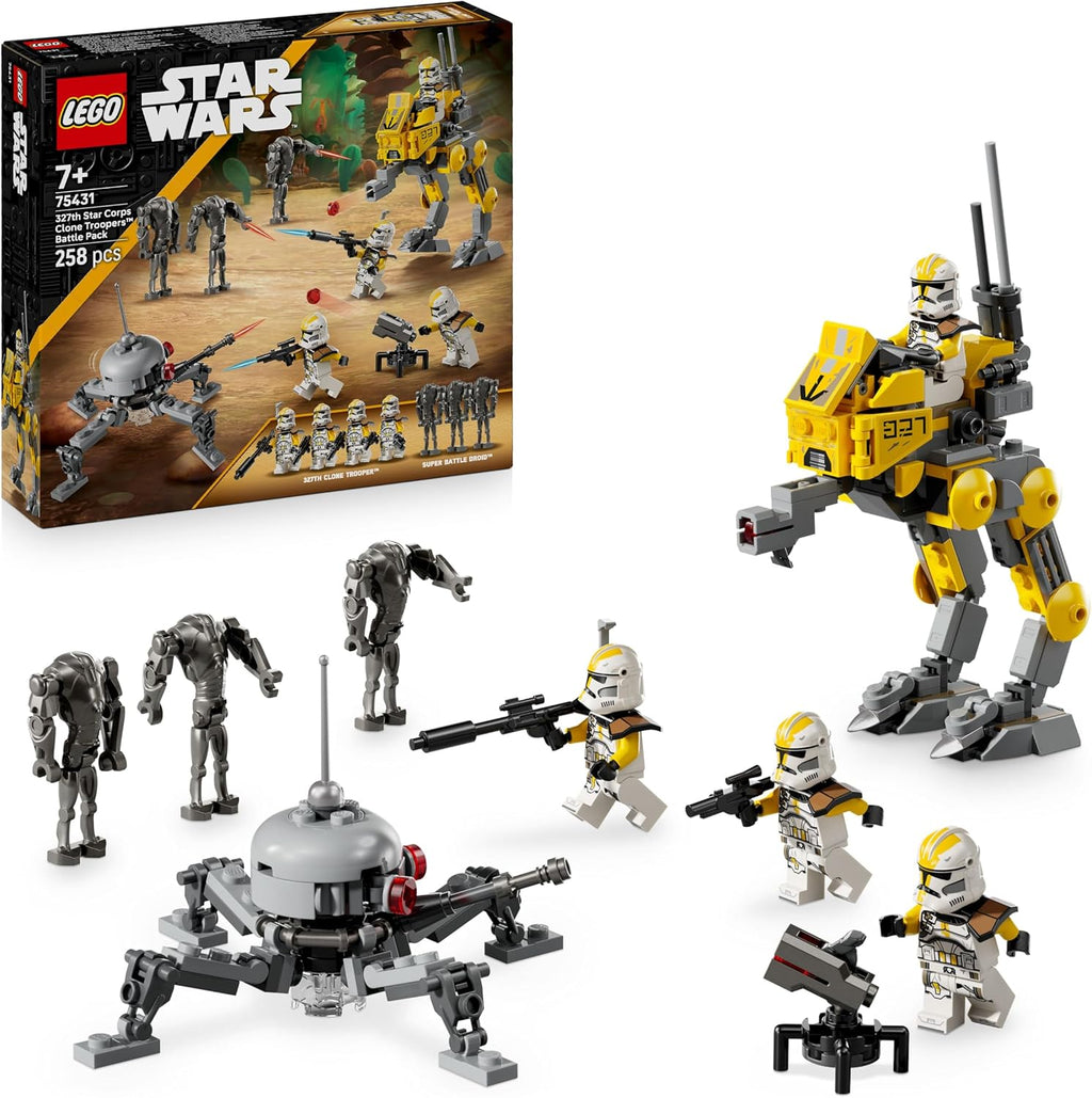 LEGO Star Wars Klonsoldaten des 327. Sternenkorps Battle Pack - Spielzeug für Kinder ab 7 Jahren - Minifiguren zum Bauen und Sammeln - Kreatives Geschenk für Jungen und Mädchen - 75431 | 258 Stück Sammlerspielzeug, 4 Minifiguren 3 Battle Droid Figuren & A