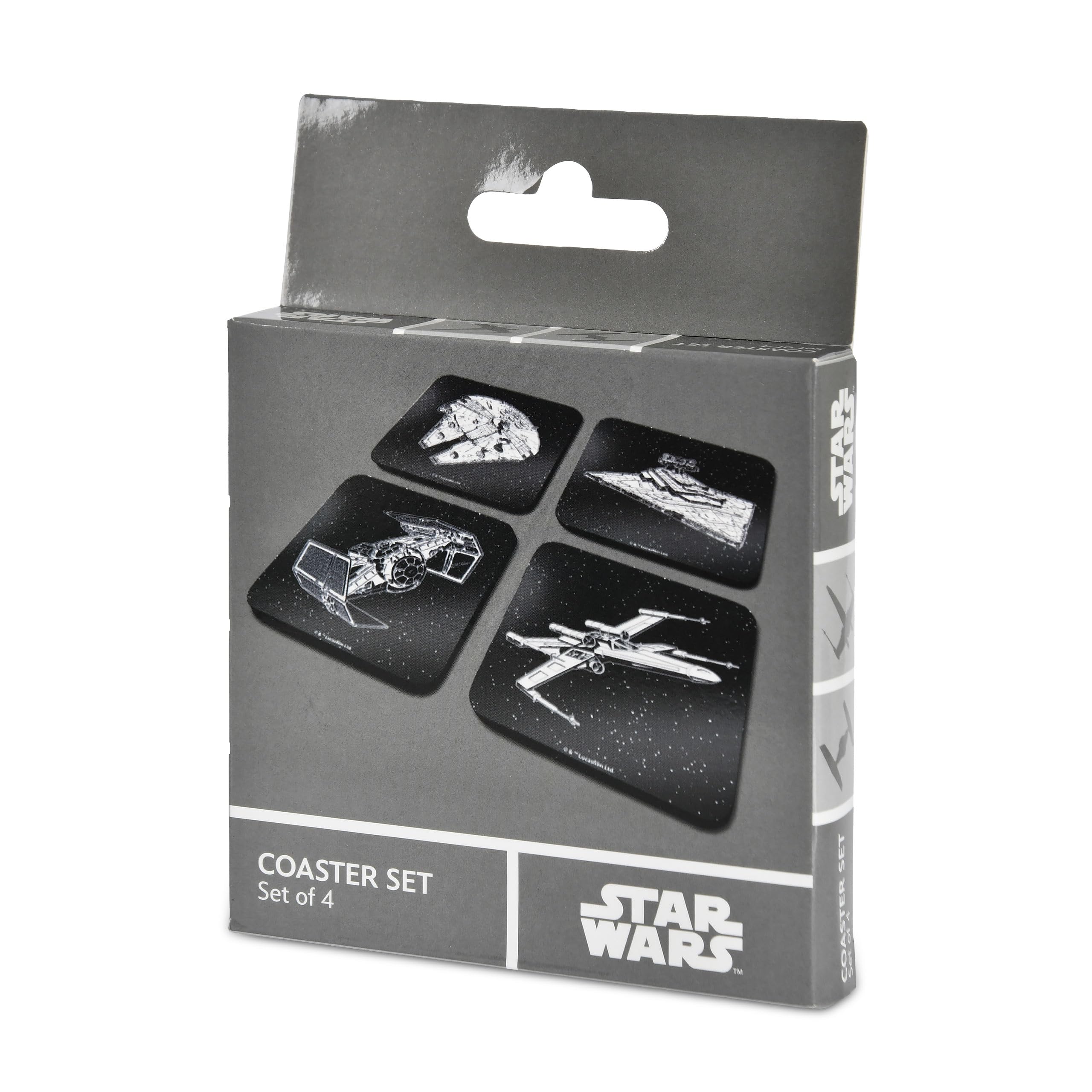 Elbenwald Coaster Set of 4 with different designs and colors - Gift idea - Square glass coasters - for all types of cups - Multicolor - Cork, Plastic (Star Wars)