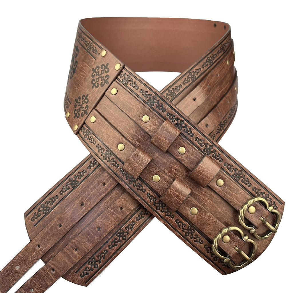 HiiFeuer Wikinger breiter Gürtel, mittelalterlicher Kunstleder Rüstungsgürtel Ritter Korsett Gürtel, LARP Halloween Kostüm