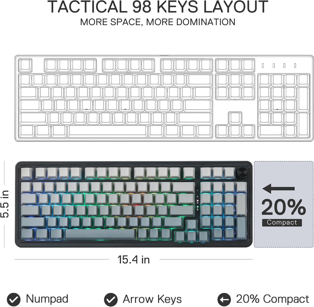 Redragon K686 PRO SE Anime Gasket Gaming Tastatur RGB 3 Modus 98 Tasten | Hot Swap Sockel Drehknopfsteuerung Geräuschdämpfende Pads Custom Hi Fi Linear