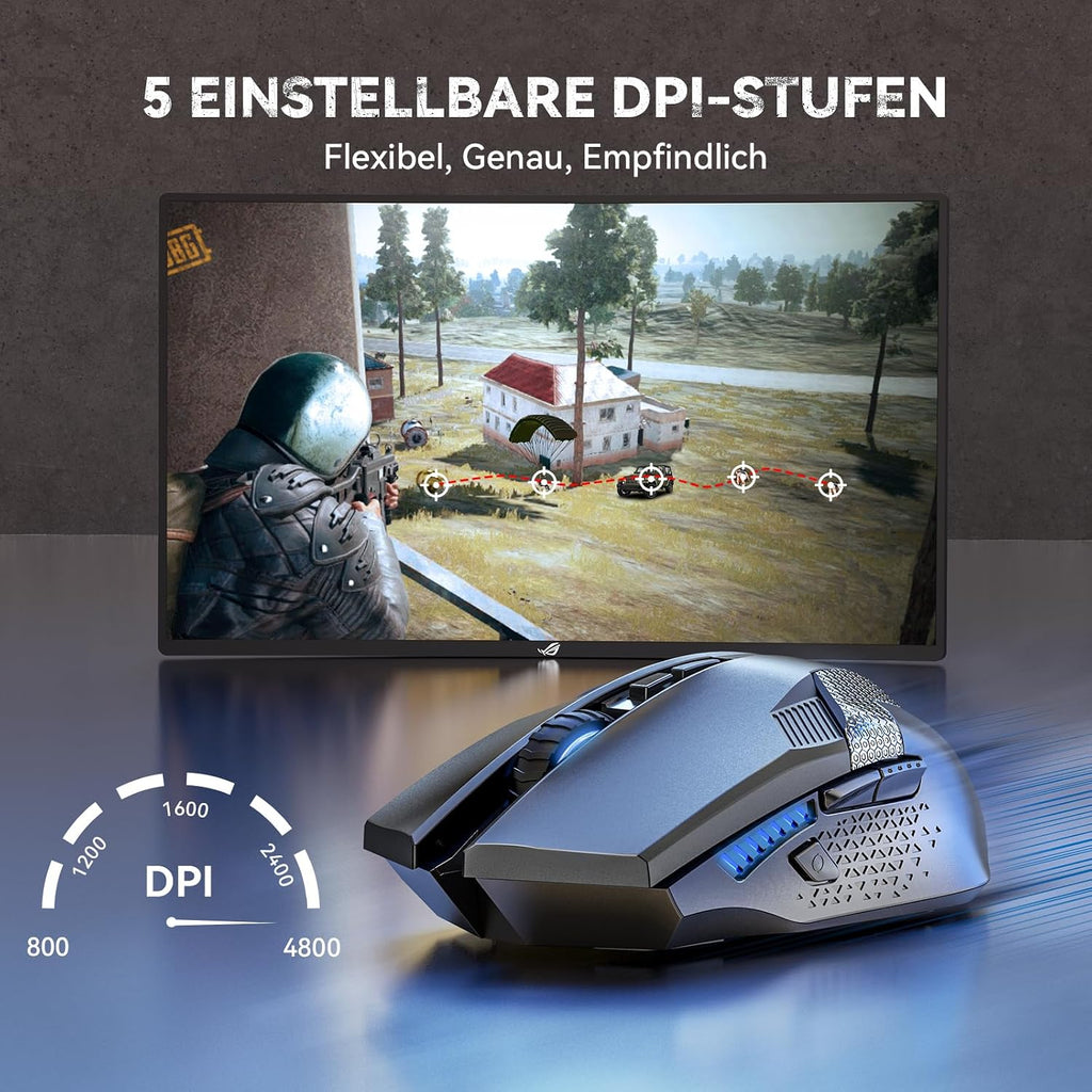 TECKNET Kabellose Gaming Maus, 2,4 GHz Wireless Mouse Gaming mit Schnellfeuertaste, 8 Tasten, 4800 DPI, 20 Millionen Klicks, Ergonomische Optische Maus für PC/Mac/Laptop