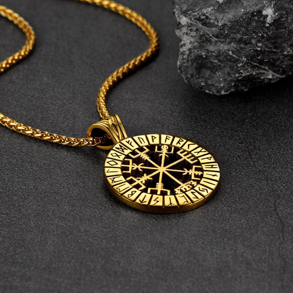 FaithHeart Wikingerhalskette für Herren, Vegvisir-Kompass, Edelstahl, Kette 55 + 5 cm, nordischer Mythologie-Schmuck