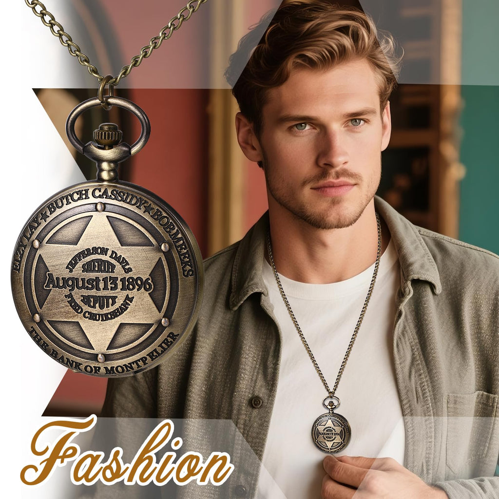 JewelryWe Taschenuhr Herren Damen Vintage: Retro Analog Quarz Kettenuhr Uhr Umhängeuhr mit Halskette Kette Pocket Watch Bronze Unisex Geschenk