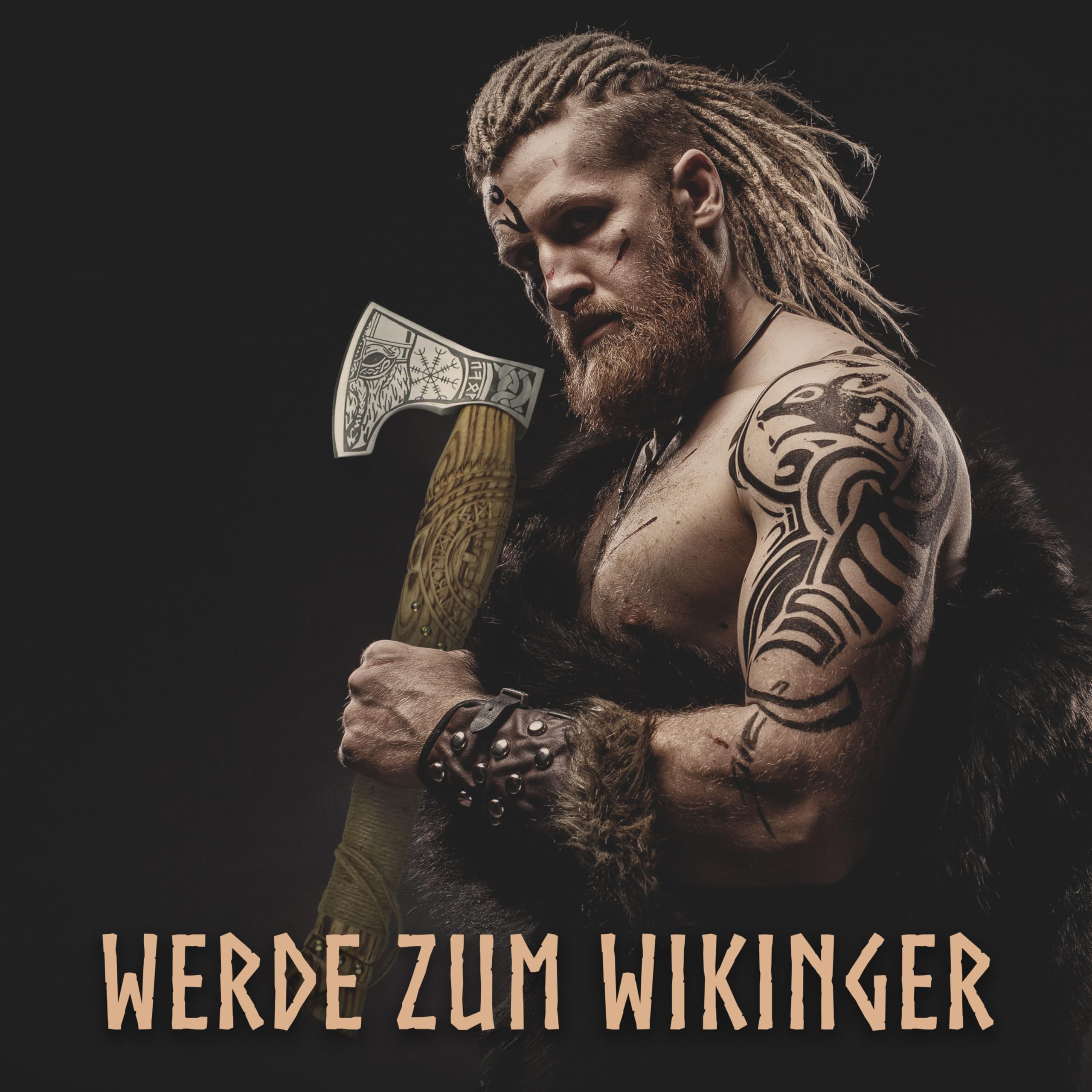 VIKING CRAFT® Wikinger Axt 50cm - Handgefertigte Deko Mit Gravur und Lederschutz - Ideale Mittelalter Deko, Geschenke für Männer und Frauen, Vikings Fanartikel, LARP Beil