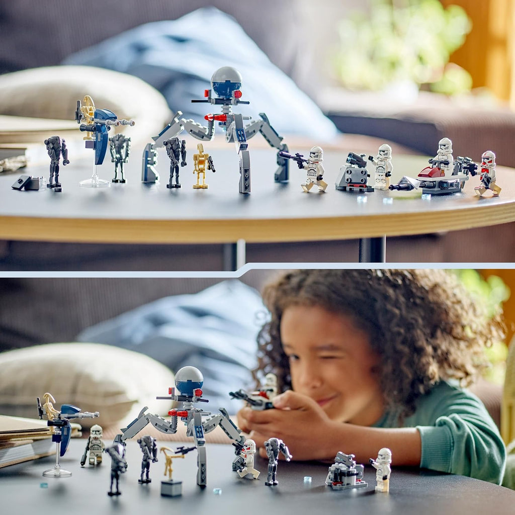 LEGO Star Wars 75372 Clone Trooper & Battle Droid Battle Pack, inkl. 4 Minifiguren, 5 Droiden und Speeder Bike mit Shooter - Bauspielzeug für Jungen und Mädchen ab 7 Jahren
