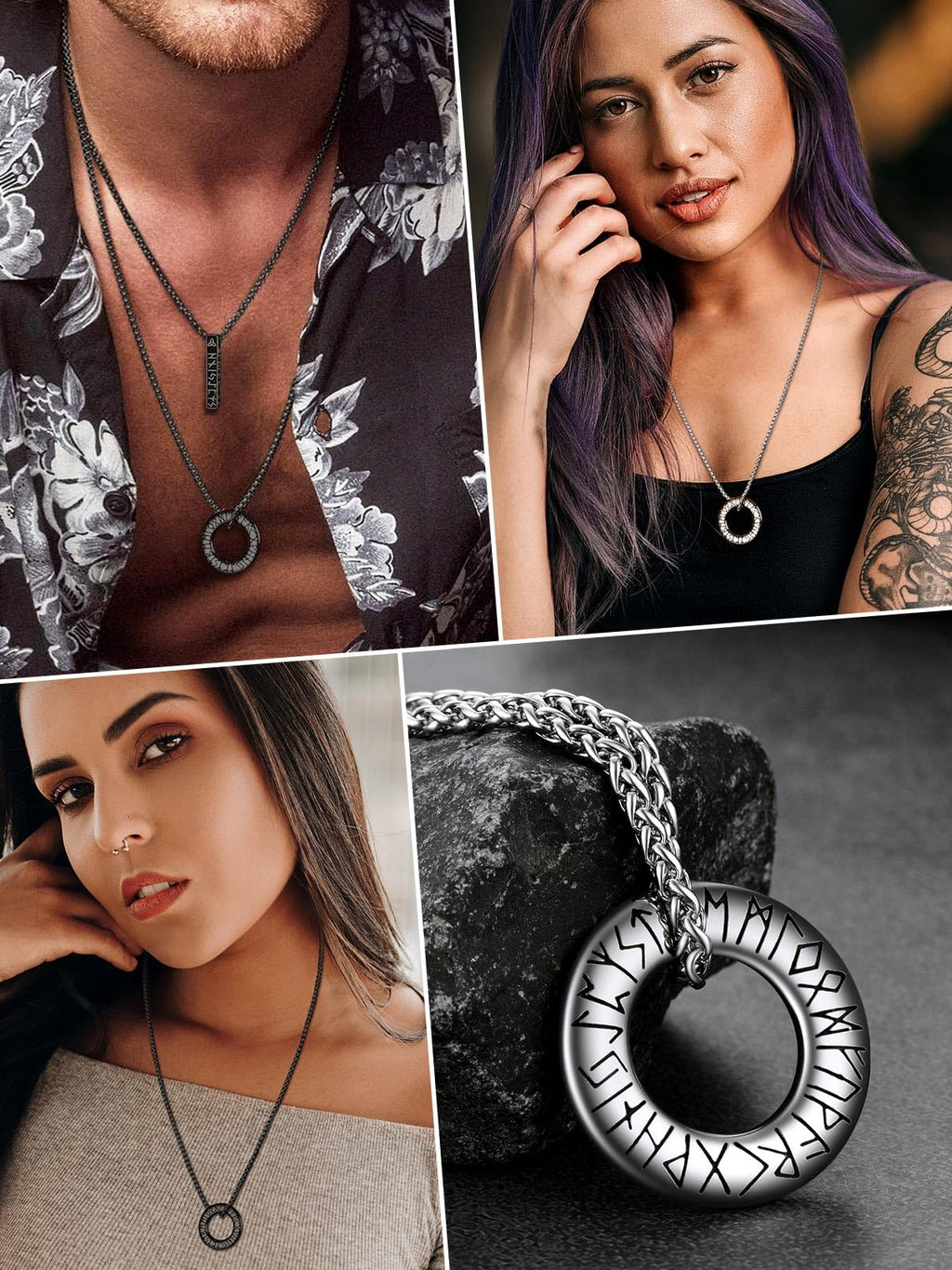 FaithHeart Lederkette Herren Damen Leder Halskette Männer Kette mit Runen Anhänger Edelstahl Lederband mit Mobius Rund/Dreieck/Unendlichkeit Kunstleder Lederhalsband verstellbar Wikinger Schmuck