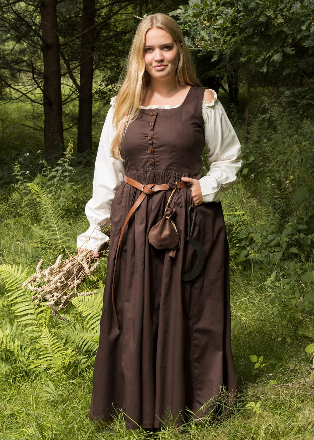 Battle-Merchant - Ärmelloses Mittelalter Kleid Lene für Damen - mit Taschen - Trägerkleid Bauernkleid Überkleid Mieder - Baumwolle