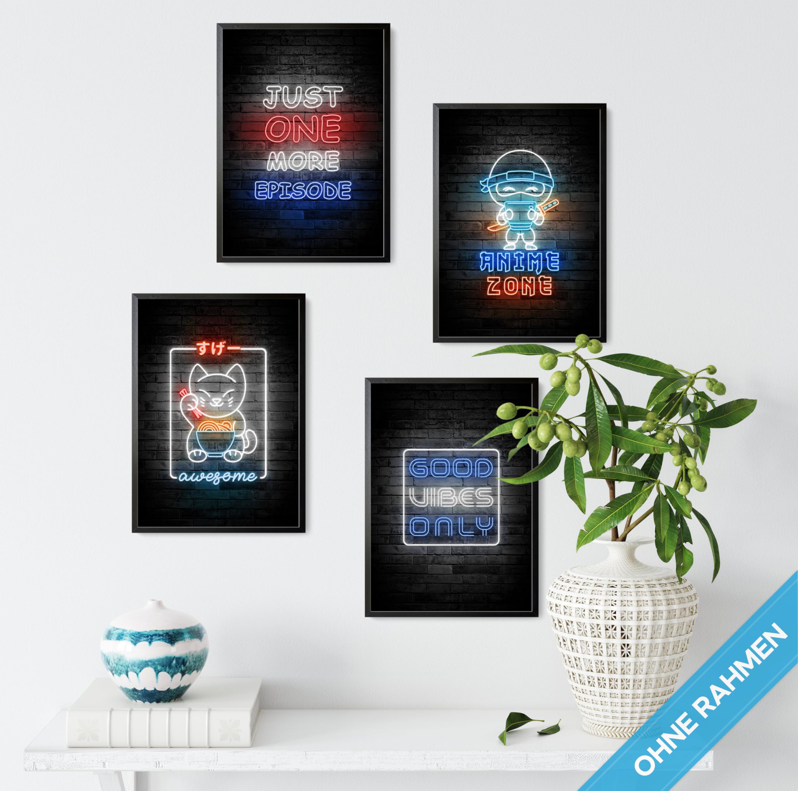 mojoliving Gaming Zimmer Deko Bilder | Poster Wand für Gamer Jugendzimmer | Set mit Neon Sign Motive | Coole Geschenke für Gamer | Zocker Bilder Wand | Neon Wandbild