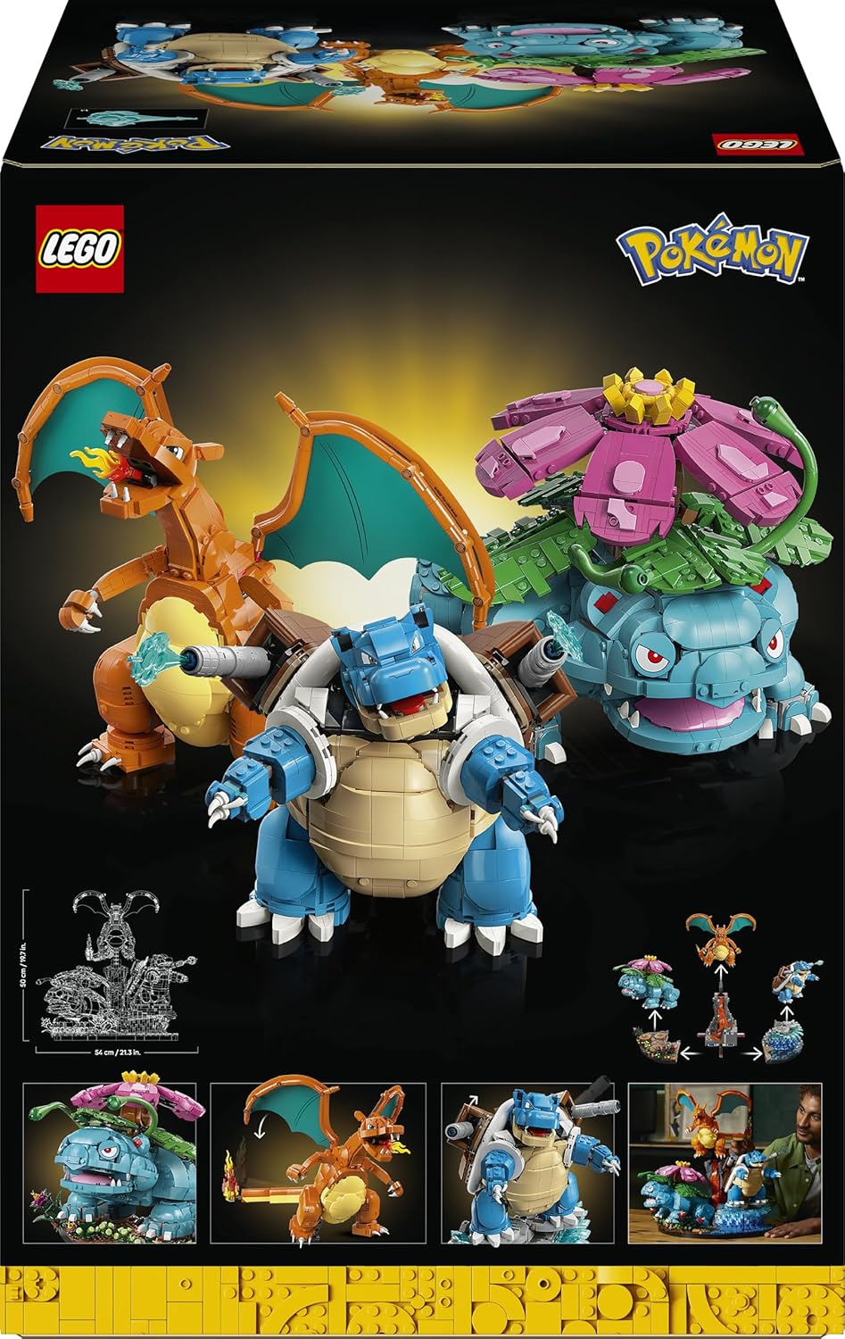 LEGO Pokémon Bisaflor, Glurak und Turtok - 3D Modellbau für Erwachsene - 3 Anime Figuren als DIY Deko für Schreibtisch oder Regal - Gaming Geschenkidee für Fans und Sammler - 72153