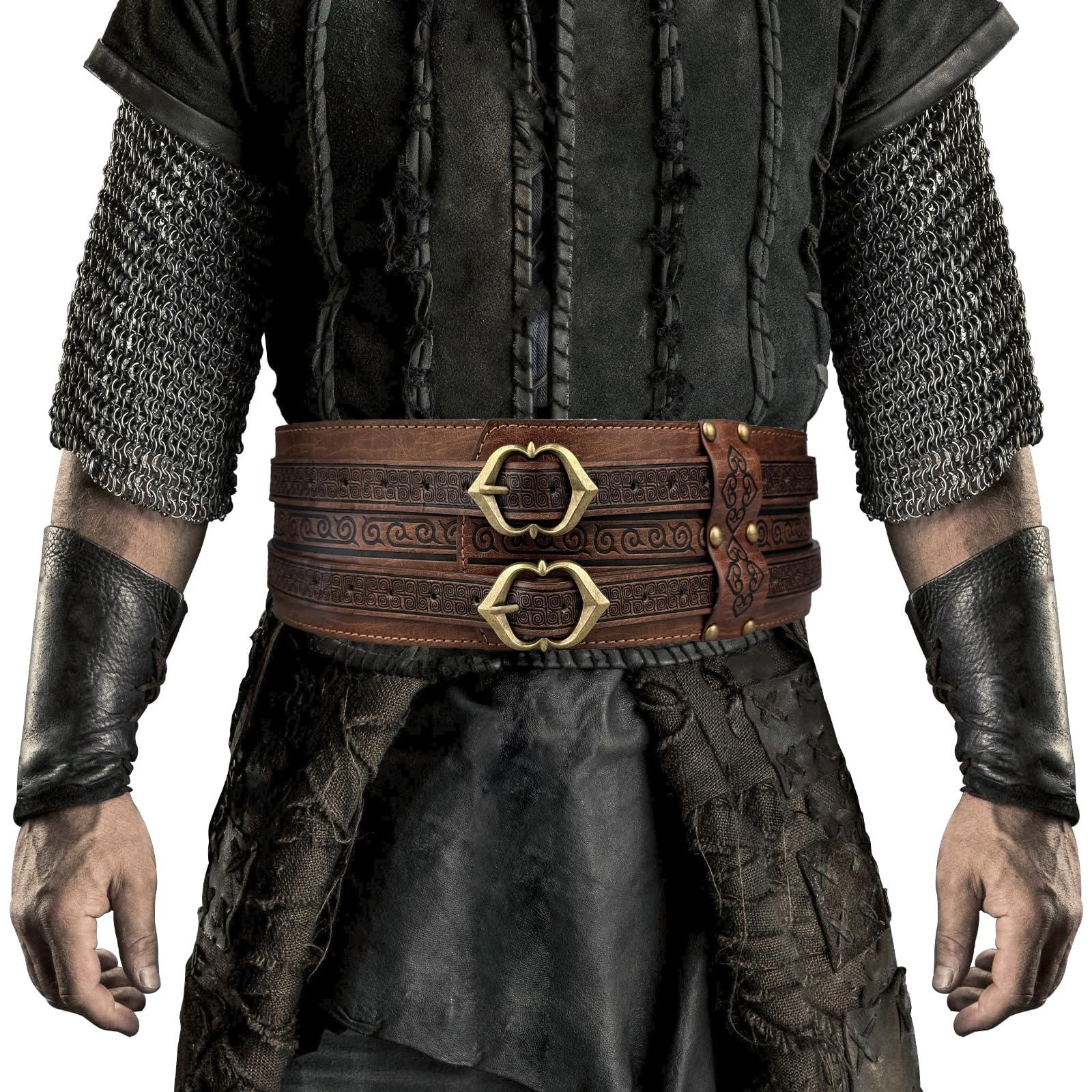 HiiFeuer Wikinger breiter Gürtel, mittelalterlicher Kunstleder Rüstungsgürtel Ritter Korsett Gürtel, LARP Halloween Kostüm