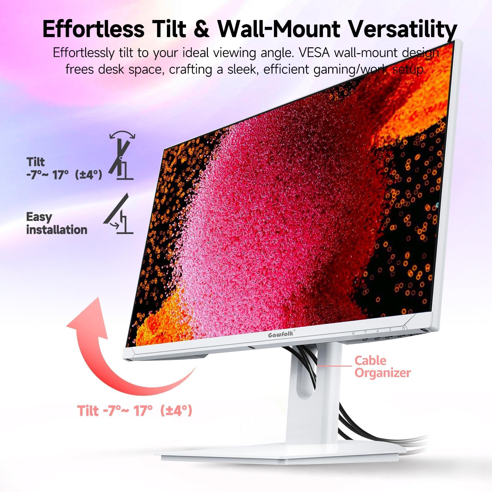 Gawfolk UltraWide Monitor 34 Zoll IPS, Gaming PC Bildschirm 120Hz DFHD(2560×1080P), 21:9 Rahmenloses Computerbildschirm mit FreeSync, HDMI, DisplayPort, VESA 75 * 75mm, Schwarz