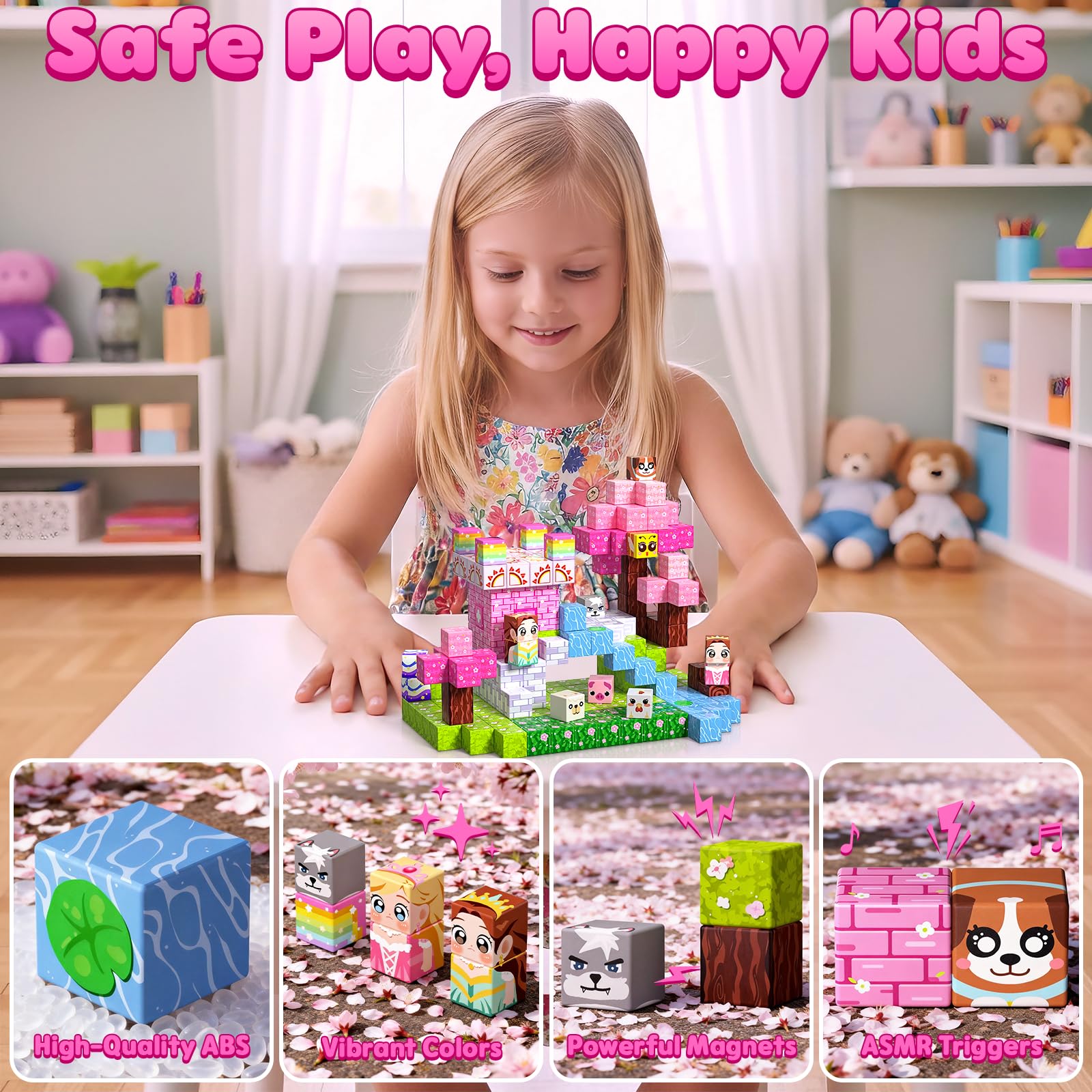 Magnetische Bausteine Bauspielzeug 100 Pcs Magnetbausteine für Kinder Montessori Kreative Spielzeug ab 3 4 5 6 7 8 9 10 Jahre Junge und Mädchen Magnetic Blocks Geschenke für Kinder （Wald）