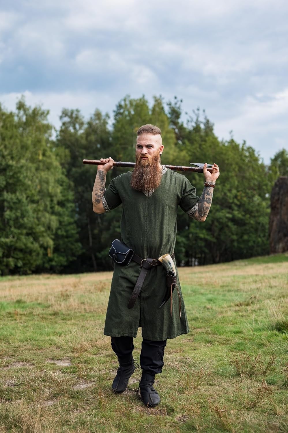 Leonardo Carbone® Kurzarm Tunika Richard - Mittelalter Kleidung Herren, Mittelalter Hemd, Freizeithemden Kurzarm, Karneval Kostüm Herren, Wikinger Tunika, LARP Kleidung - 100% Baumwolle Grün XL