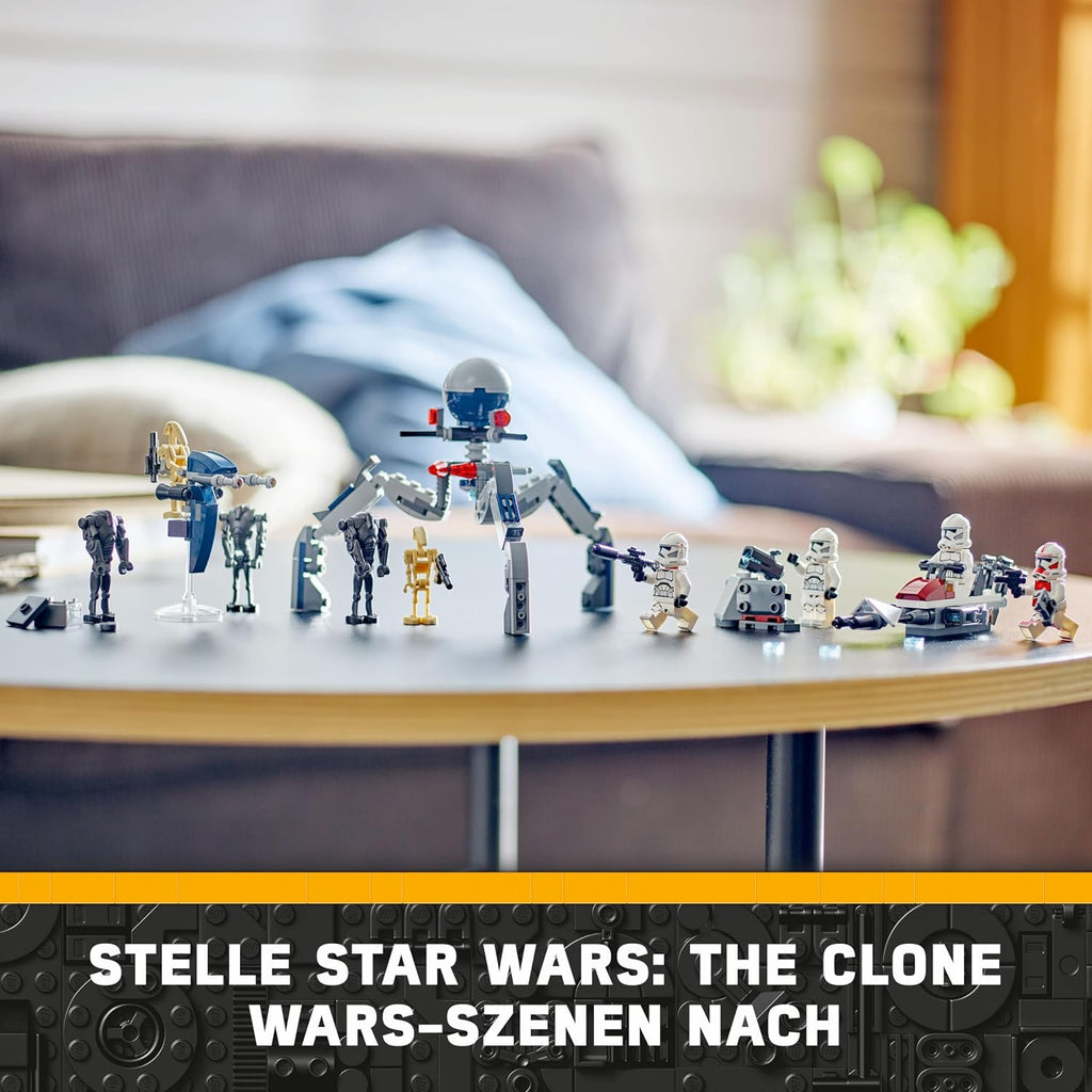 LEGO Star Wars 75372 Clone Trooper & Battle Droid Battle Pack, inkl. 4 Minifiguren, 5 Droiden und Speeder Bike mit Shooter - Bauspielzeug für Jungen und Mädchen ab 7 Jahren