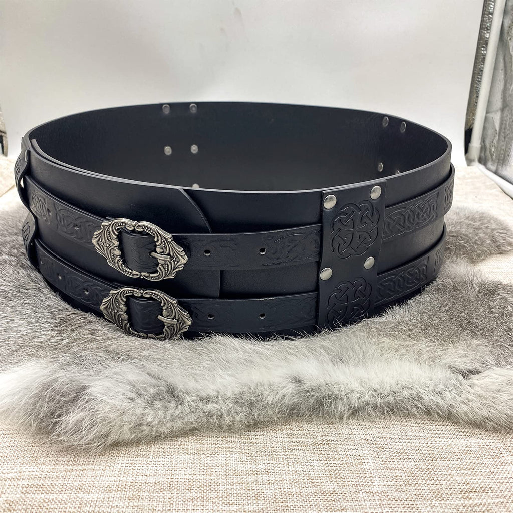 HiiFeuer Wikinger breiter Gürtel, mittelalterlicher Kunstleder Rüstungsgürtel Ritter Korsett Gürtel, LARP Halloween Kostüm