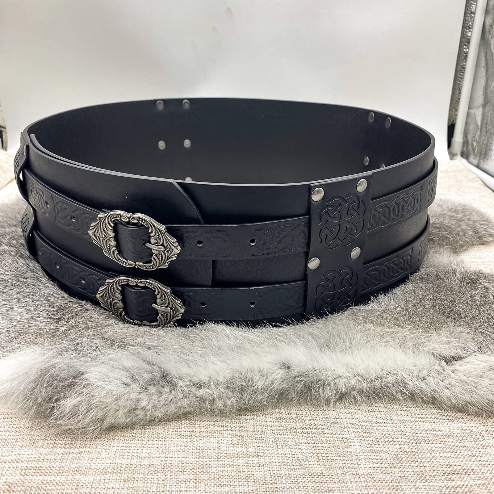 HiiFeuer Wikinger breiter Gürtel, mittelalterlicher Kunstleder Rüstungsgürtel Ritter Korsett Gürtel, LARP Halloween Kostüm