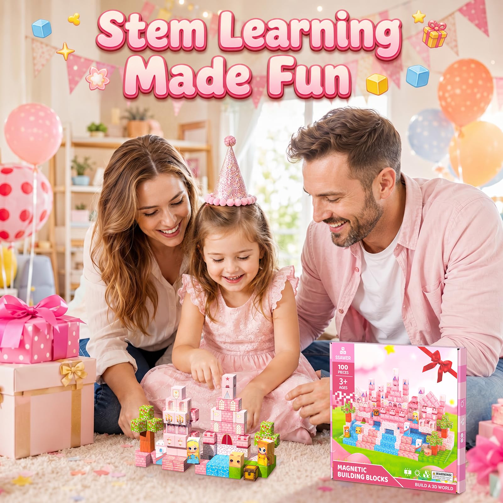 Magnetische Bausteine Bauspielzeug 100 Pcs Magnetbausteine für Kinder Montessori Kreative Spielzeug ab 3 4 5 6 7 8 9 10 Jahre Junge und Mädchen Magnetic Blocks Geschenke für Kinder （Wald）