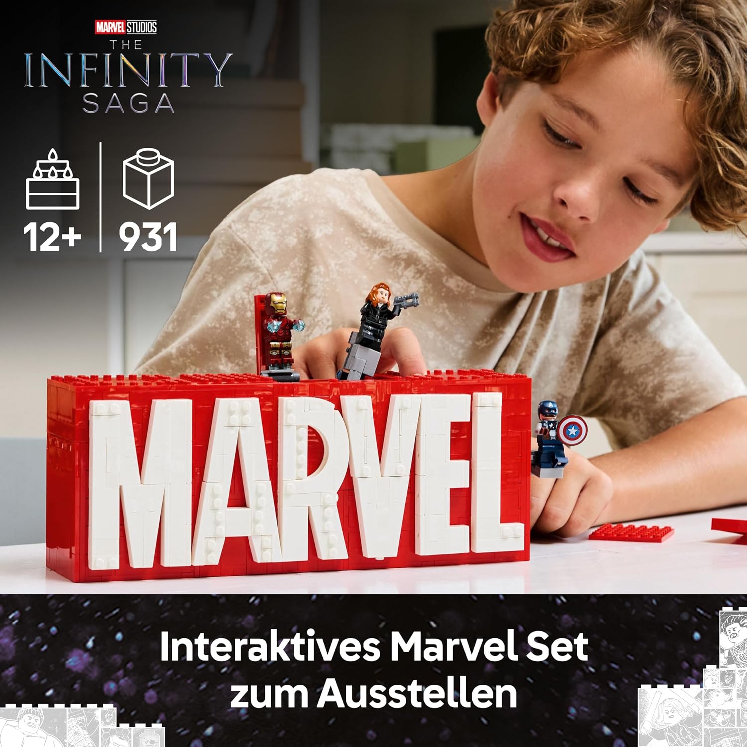 LEGO | Marvel: MARVEL Logo & Minifigures - Collectible including Hulk, Thor, Iron Man, Black Widow and Captain America - Building Set with Avengers Figures - Gift for Boys and Girls aged 12+ - 76313