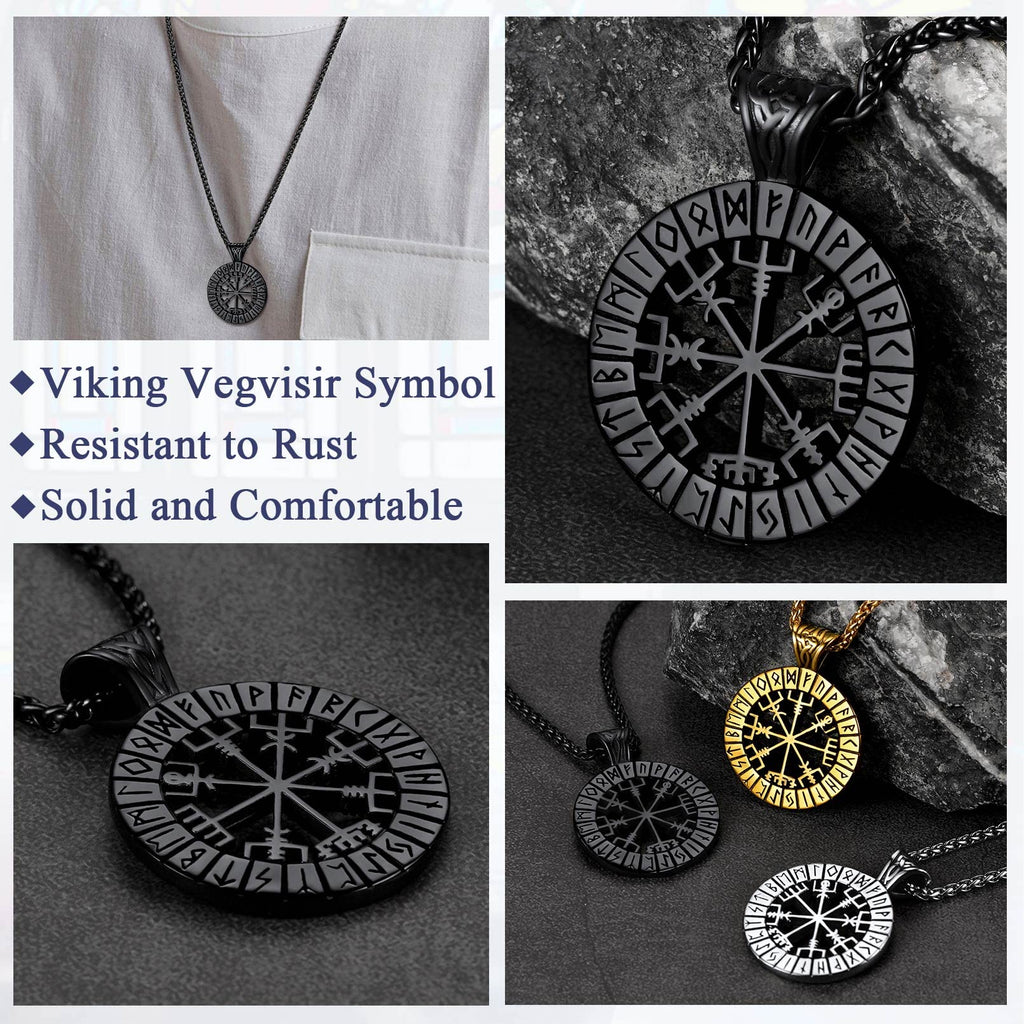 FaithHeart Wikingerhalskette für Herren, Vegvisir-Kompass, Edelstahl, Kette 55 + 5 cm, nordischer Mythologie-Schmuck