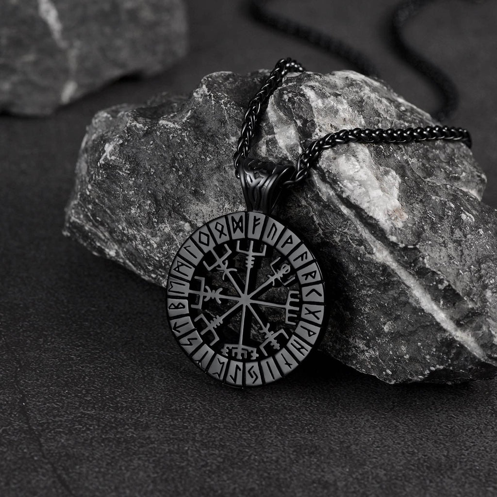 FaithHeart Wikingerhalskette für Herren, Vegvisir-Kompass, Edelstahl, Kette 55 + 5 cm, nordischer Mythologie-Schmuck