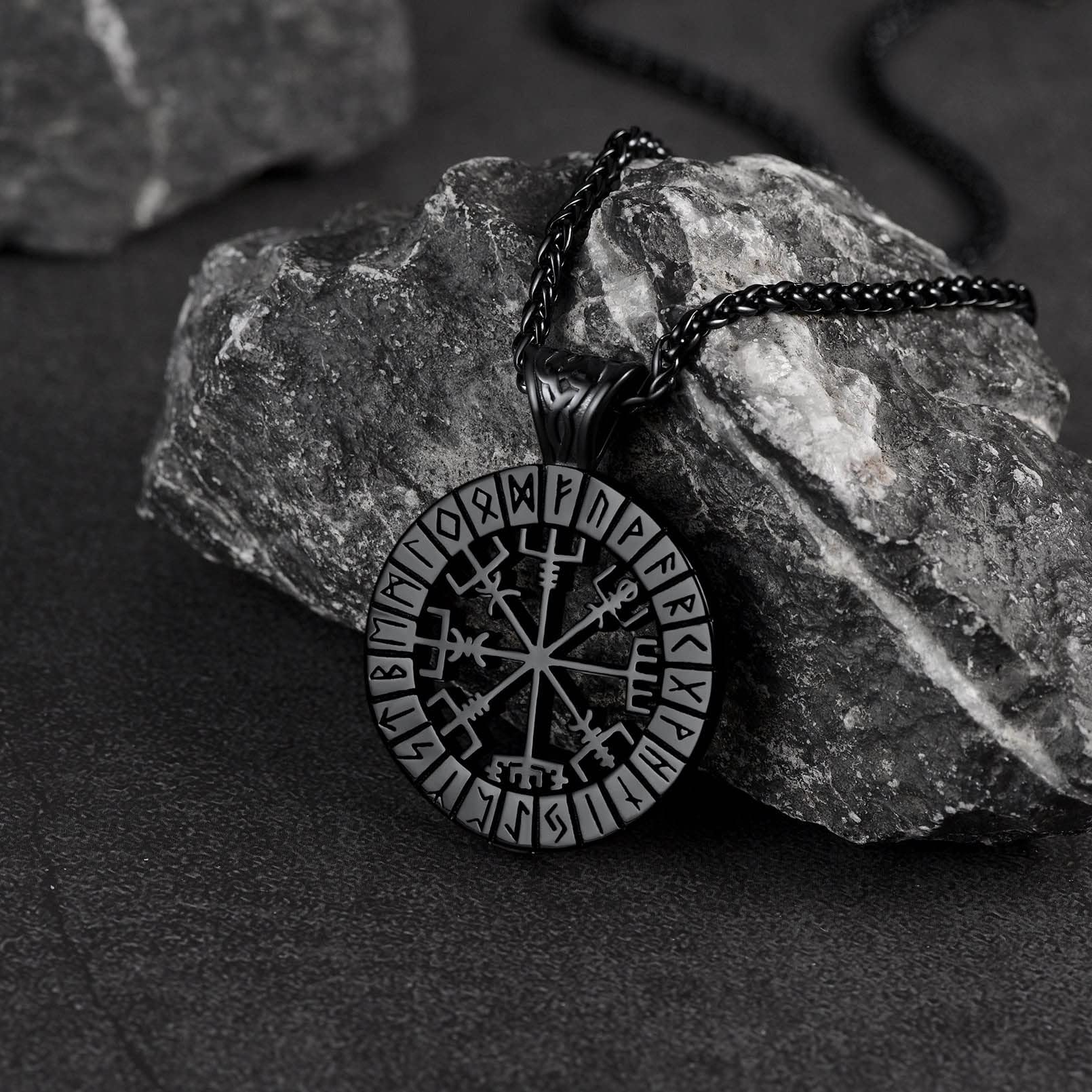 FaithHeart Wikingerhalskette für Herren, Vegvisir-Kompass, Edelstahl, Kette 55 + 5 cm, nordischer Mythologie-Schmuck