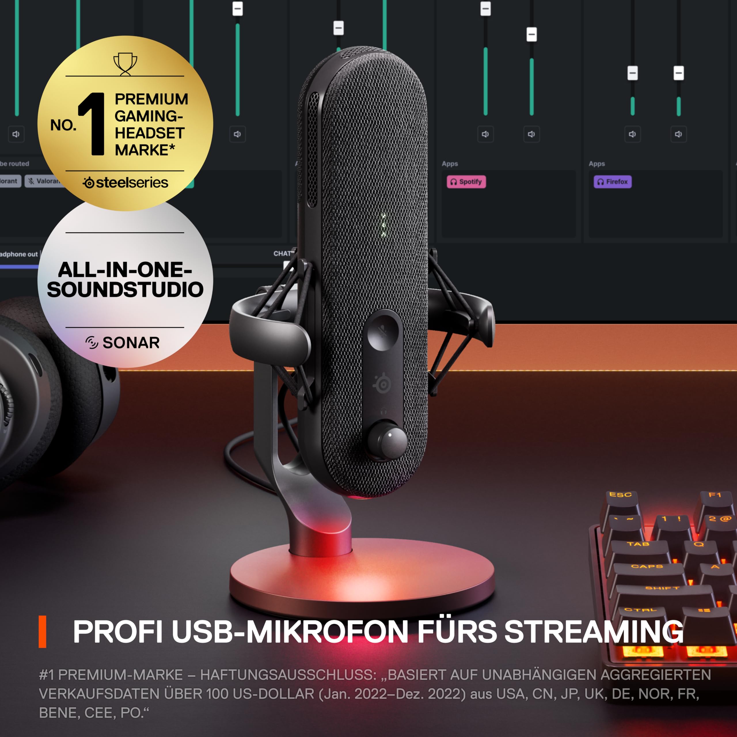 SteelSeries Alias Pro Kit – XLR-Mikrofon + Stream-Mixer – 3 Mal größere Kapsel fürs Gaming, Streaming und Podcasting – USB/XLR-Schnittstelle – Benutzerdefinierte Steuerung – RGB – Einzel- oder Dual-PC