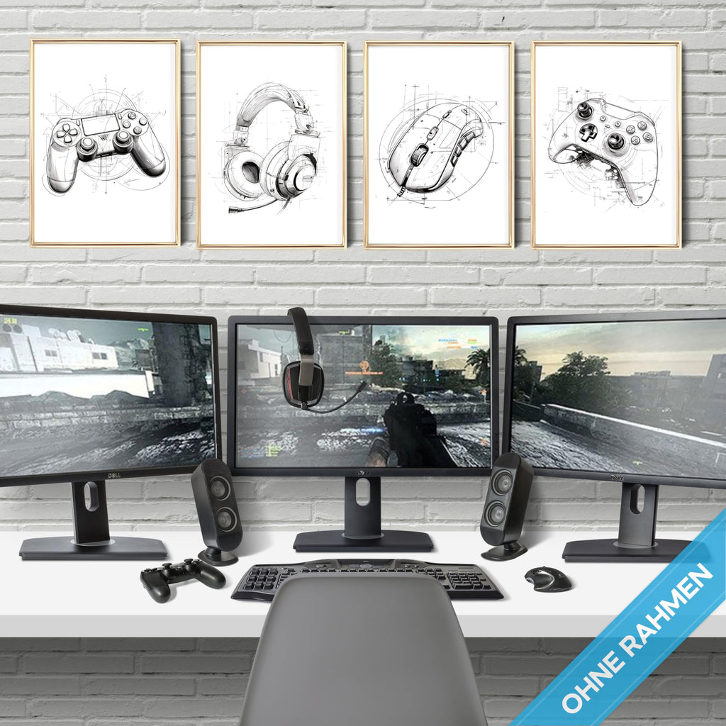 mojoliving Gaming Zimmer Deko Bilder | Poster Wand für Gamer Jugendzimmer | Set mit Neon Sign Motive | Coole Geschenke für Gamer | Zocker Bilder Wand | Neon Wandbild