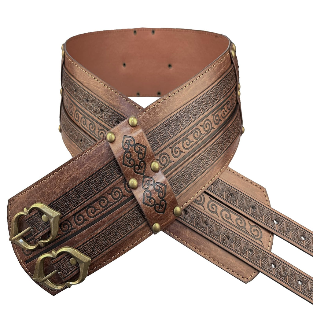 HiiFeuer Wikinger breiter Gürtel, mittelalterlicher Kunstleder Rüstungsgürtel Ritter Korsett Gürtel, LARP Halloween Kostüm