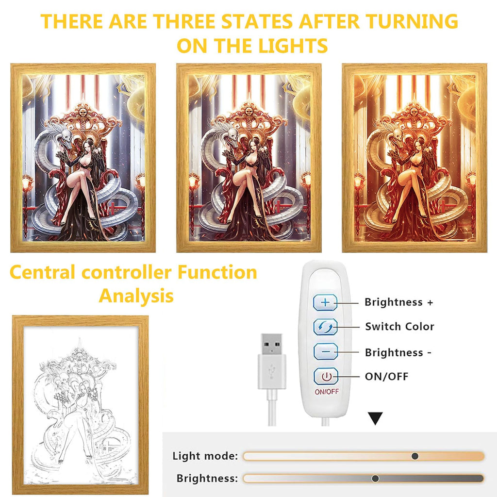 Bocguy Japanischer Anime Juju inspirierte beleuchtete Gemälde, LED Wandkunst Dekor,Jujutsu Kaisen Manga, LED Desktop-Rahmen für Heimdekoration,Kreatives Schlafzimmer und Geschenk