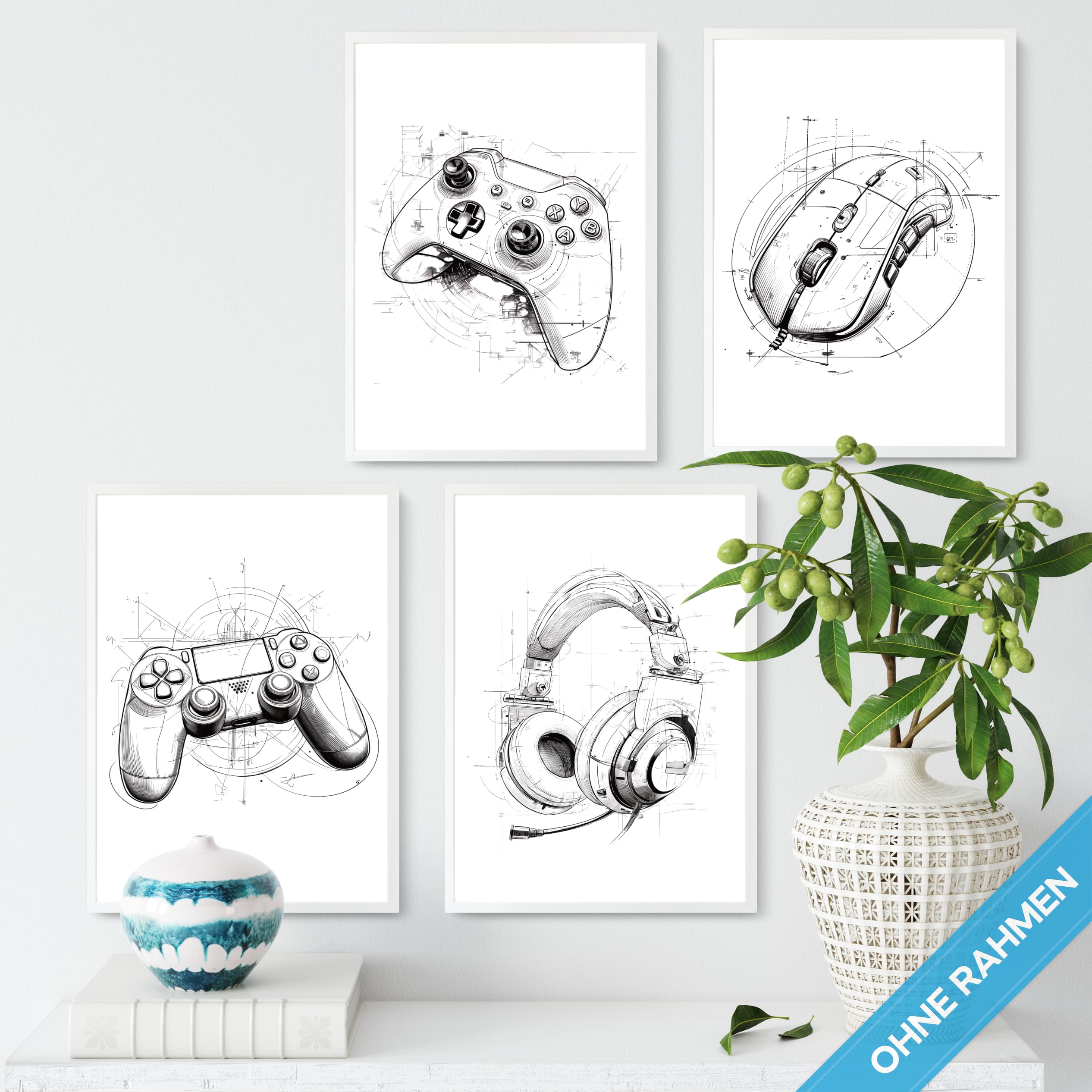 mojoliving Gaming Zimmer Deko Bilder | Poster Wand für Gamer Jugendzimmer | Set mit Neon Sign Motive | Coole Geschenke für Gamer | Zocker Bilder Wand | Neon Wandbild