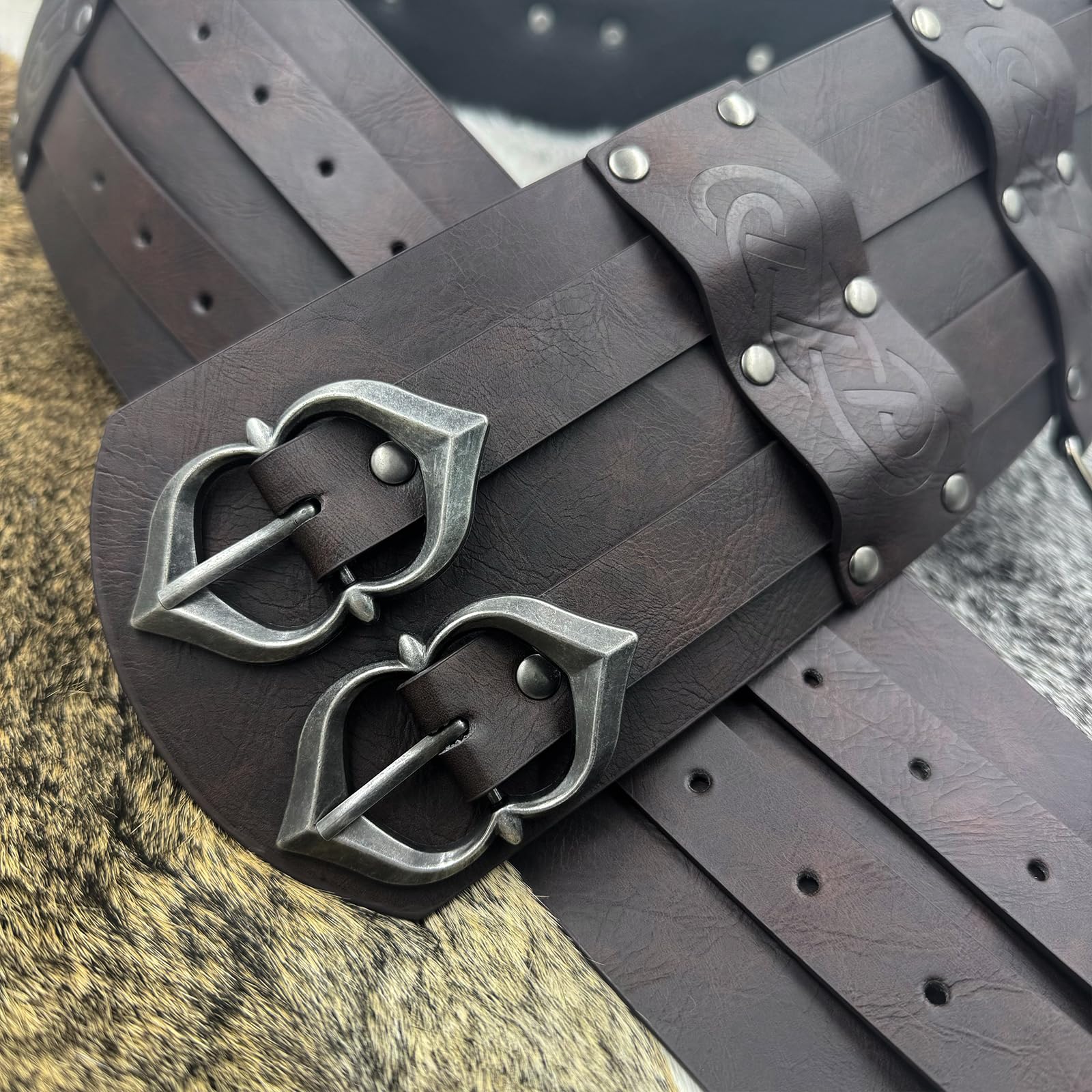 HiiFeuer Wikinger breiter Gürtel, mittelalterlicher Kunstleder Rüstungsgürtel Ritter Korsett Gürtel, LARP Halloween Kostüm