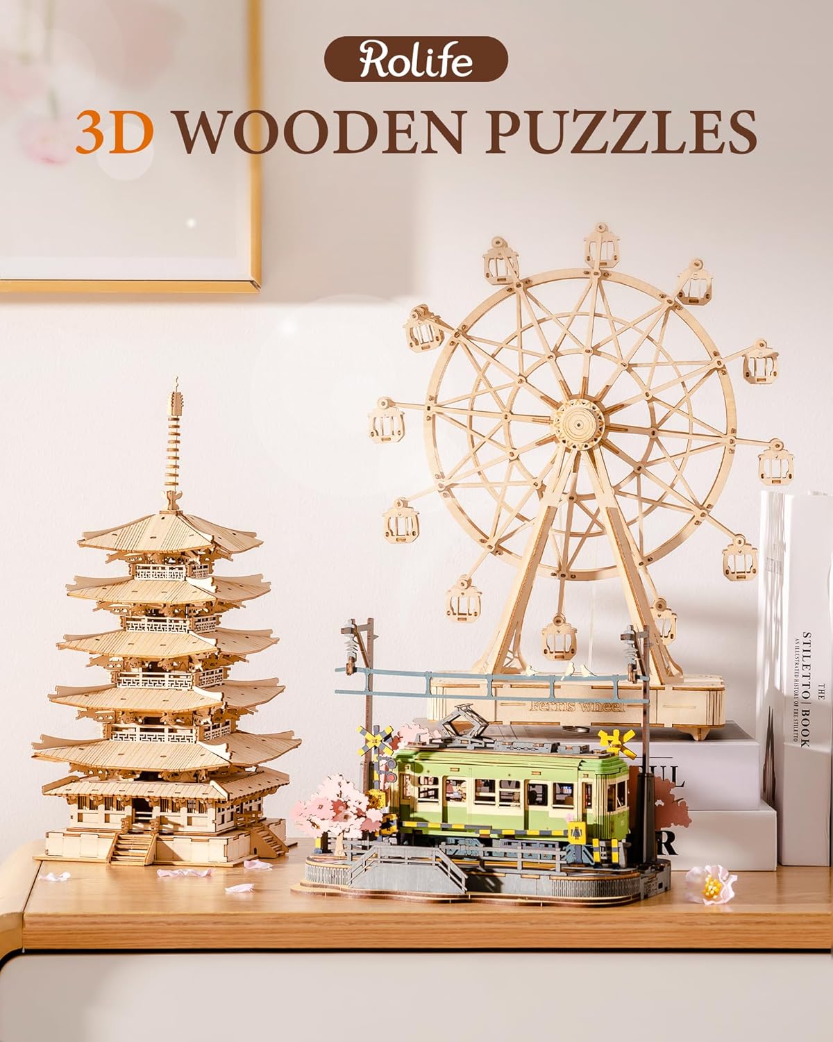 Rolife Modellbau Fünfstöckige Pagode 3D Puzzles für Erwachsene Modellbausatz Erwachsene Japanische Holz Puzzle Holzmodelle Japanische Deko Kreatives Geschenk