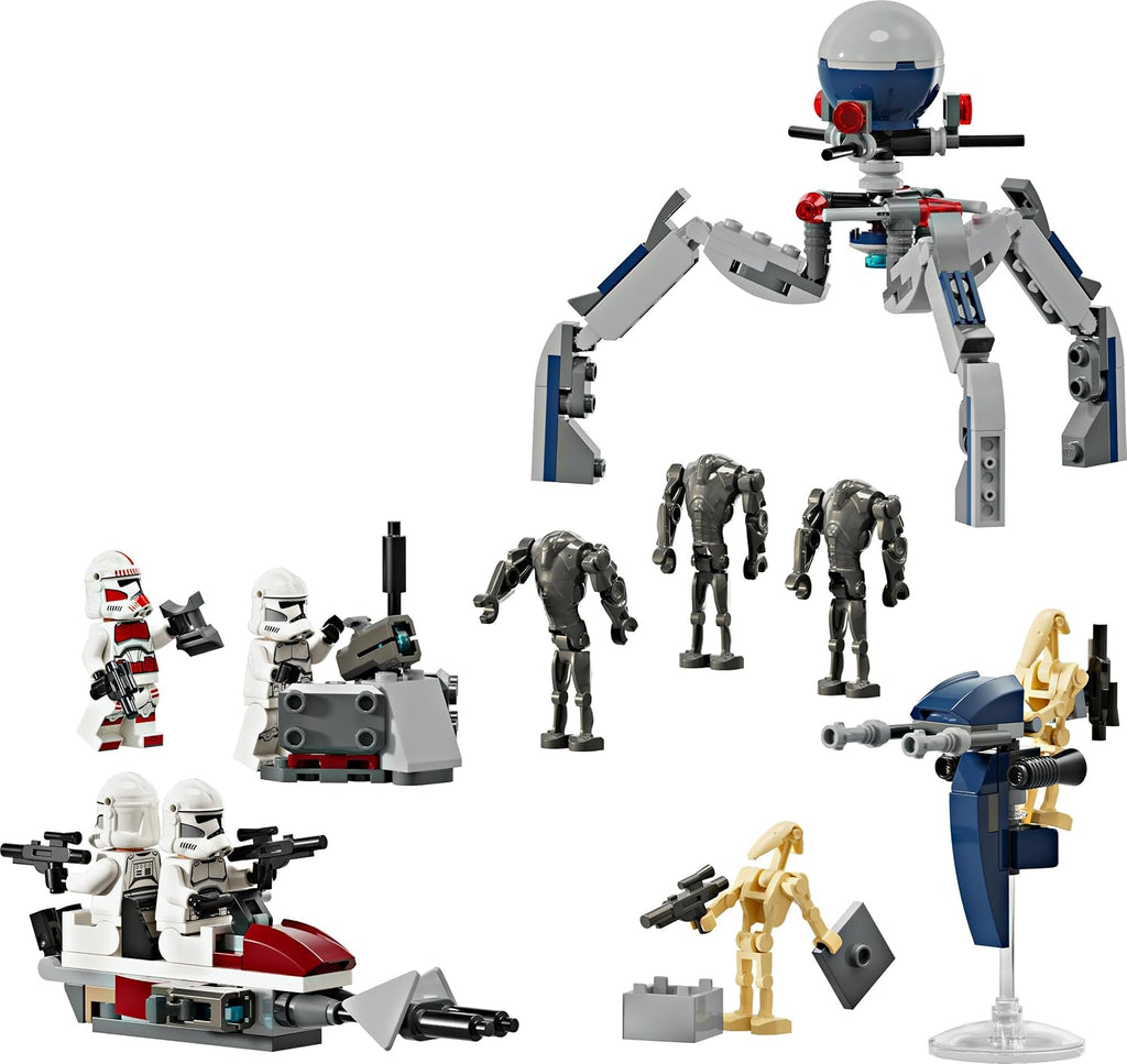 LEGO Star Wars 75372 Clone Trooper & Battle Droid Battle Pack, inkl. 4 Minifiguren, 5 Droiden und Speeder Bike mit Shooter - Bauspielzeug für Jungen und Mädchen ab 7 Jahren
