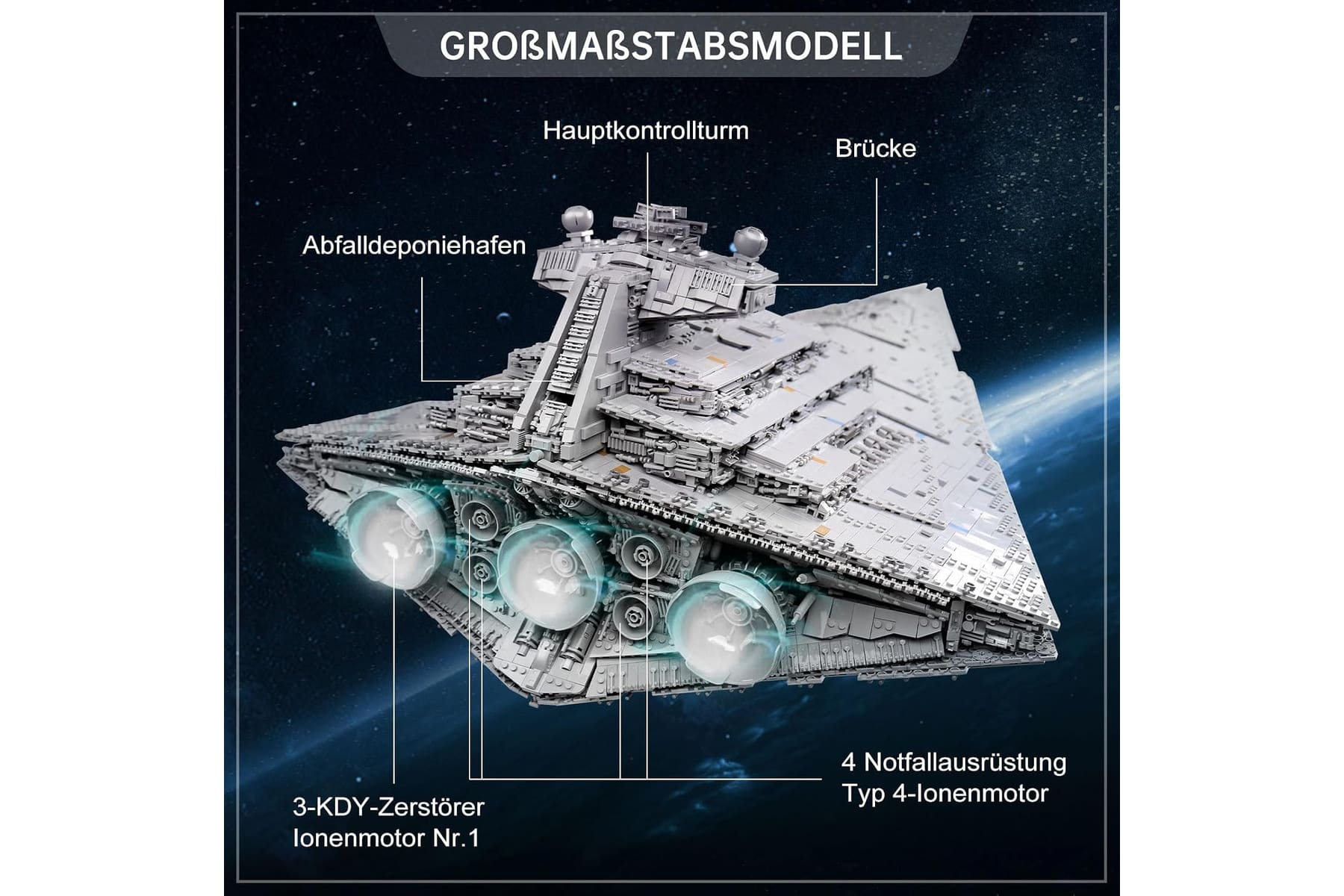 13135 Imperial Star Destroyer Toy with 3 Mini Spaceships, 11885 Building Blocks Technic Star Destroyer, Collectible for Adults, compatible with UCS Super Star Destroyer