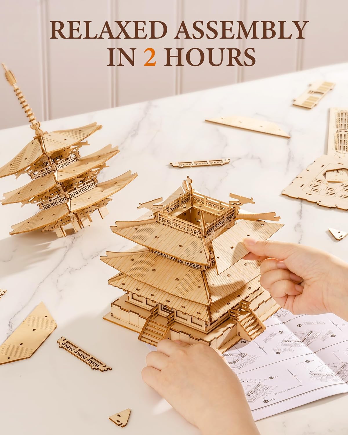 Rolife Modellbau Fünfstöckige Pagode 3D Puzzles für Erwachsene Modellbausatz Erwachsene Japanische Holz Puzzle Holzmodelle Japanische Deko Kreatives Geschenk