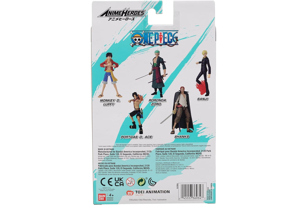 BANDAI – Anime Heroes – One Piece Figur – Lorenor Zorro 17 cm Three Sword Style – Offizielle Lizenz One Piece – Bewegliche Manga Figur Zorro 3 Schwerter – Spielzeug für Kinder ab 4 Jahren – 37052