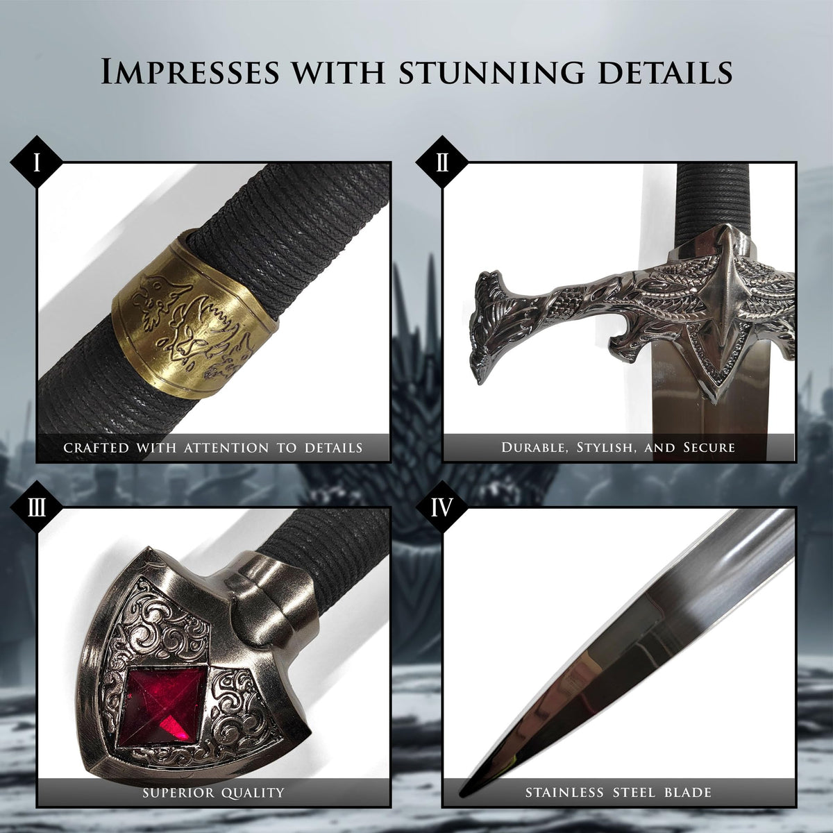 Game of Thrones Schwert | Authentisches Stück aus der Welt von Westeros | Stahlschwert | Hochwertige Verarbeitung | Perfekt für Sammler und Fans von Game of Thrones