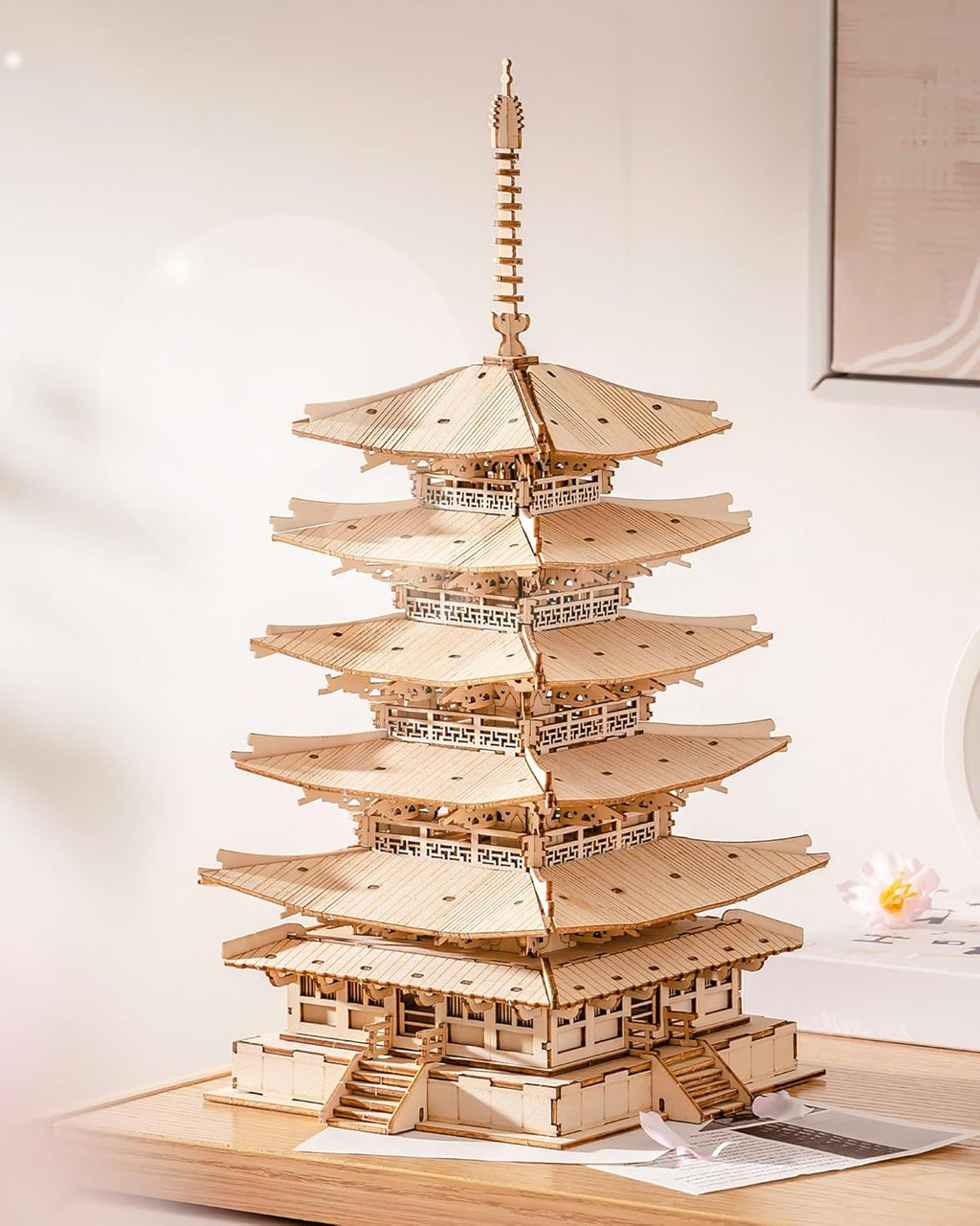 Rolife Modellbau Fünfstöckige Pagode 3D Puzzles für Erwachsene Modellbausatz Erwachsene Japanische Holz Puzzle Holzmodelle Japanische Deko Kreatives Geschenk