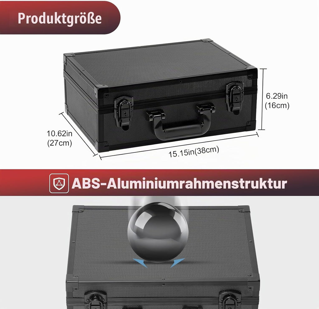 ProCase Stoßfest Toploader Sammelkarten Aufbewahrungsbox, Aluminiumstruktur-Schließfach mit Verstellbaren Teiler für 600+ Toploader, Magnetkartenhalter, MTG, TCG, Yugioh, Sportkarten -Schwarz