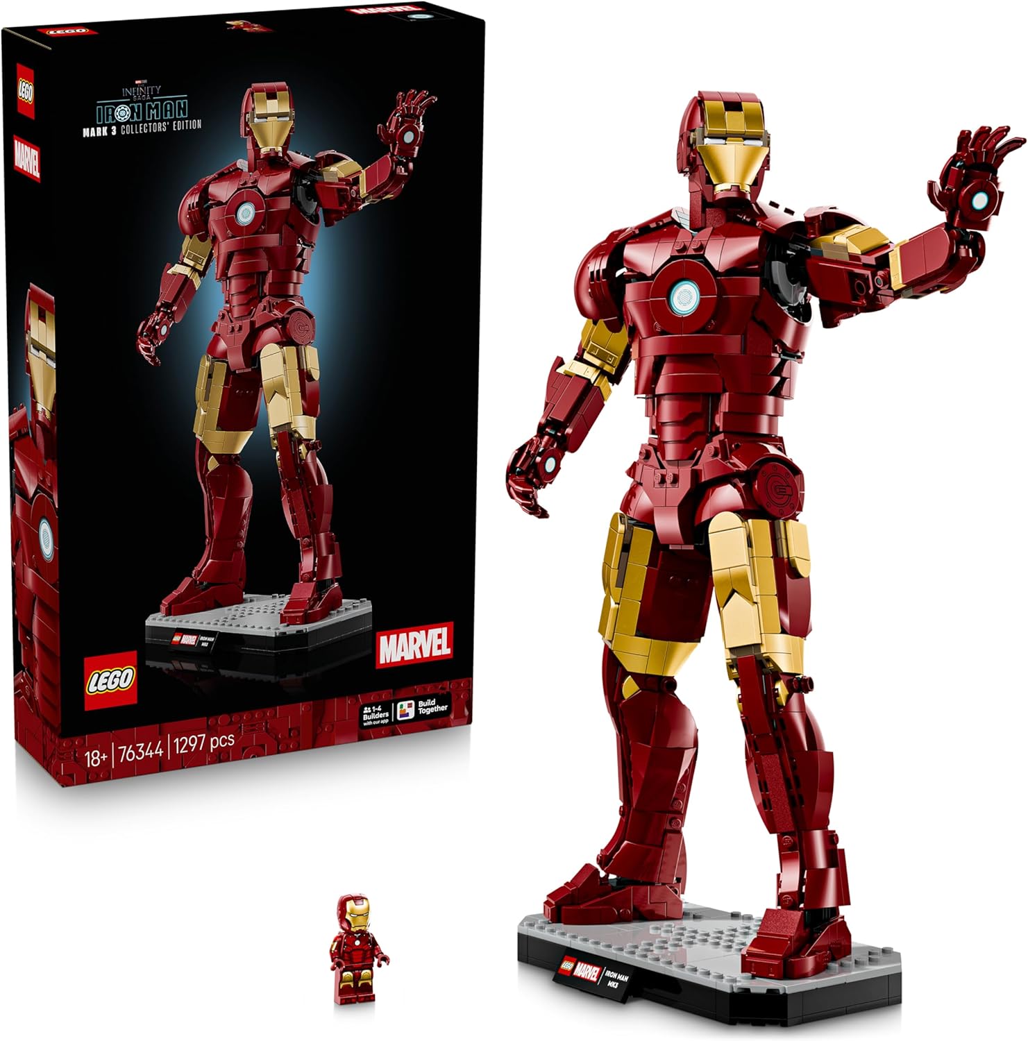 LEGO | Marvel Iron Man Mark 3 Sammleredition - Avengers Bauset für Erwachsene - Modellbau mit Minifigur, Ständer und Namensschild - Kreatives Geschenk für Männer, Frauen und Allen Fans - 76344