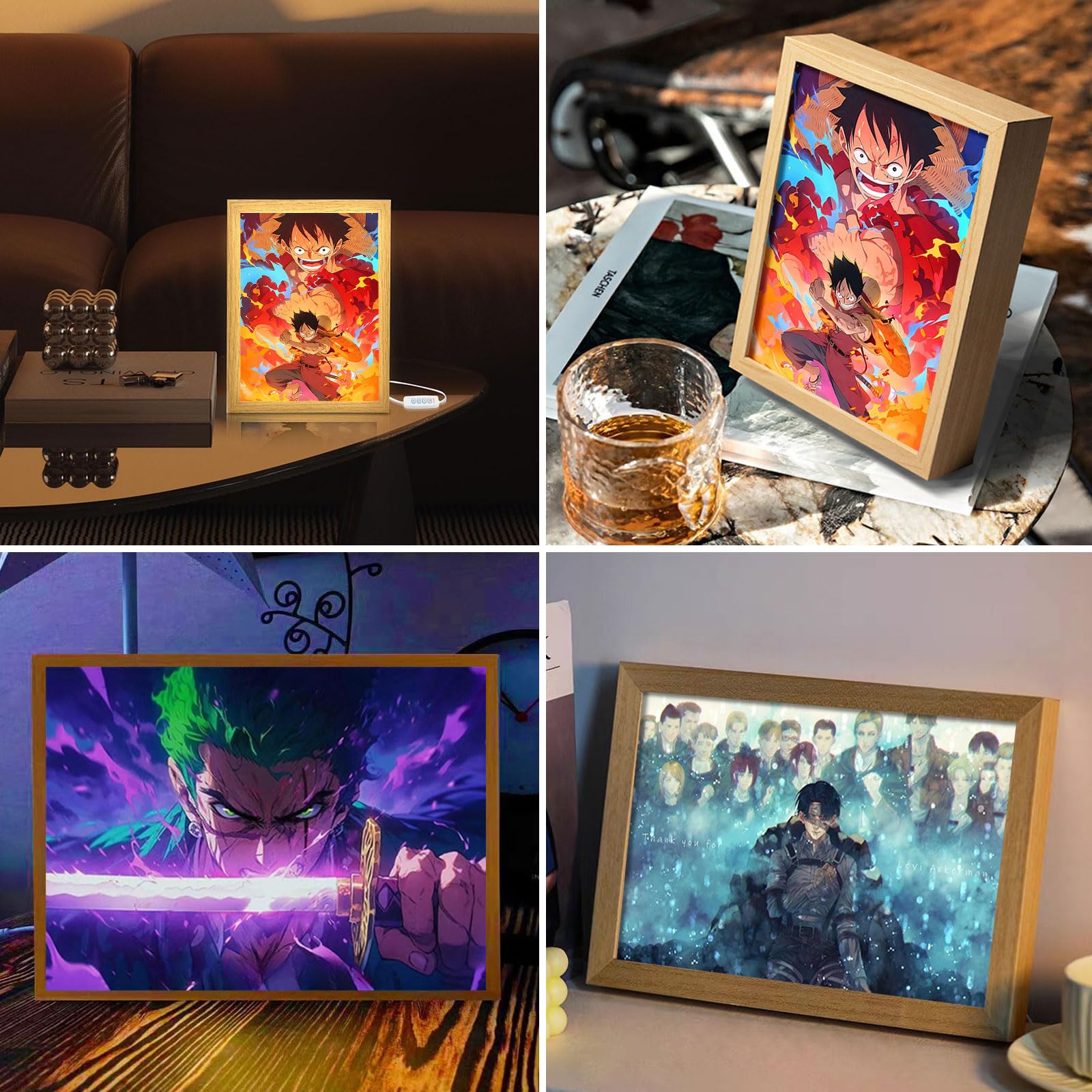 Bocguy Japanischer Anime Juju inspirierte beleuchtete Gemälde, LED Wandkunst Dekor,Jujutsu Kaisen Manga, LED Desktop-Rahmen für Heimdekoration,Kreatives Schlafzimmer und Geschenk