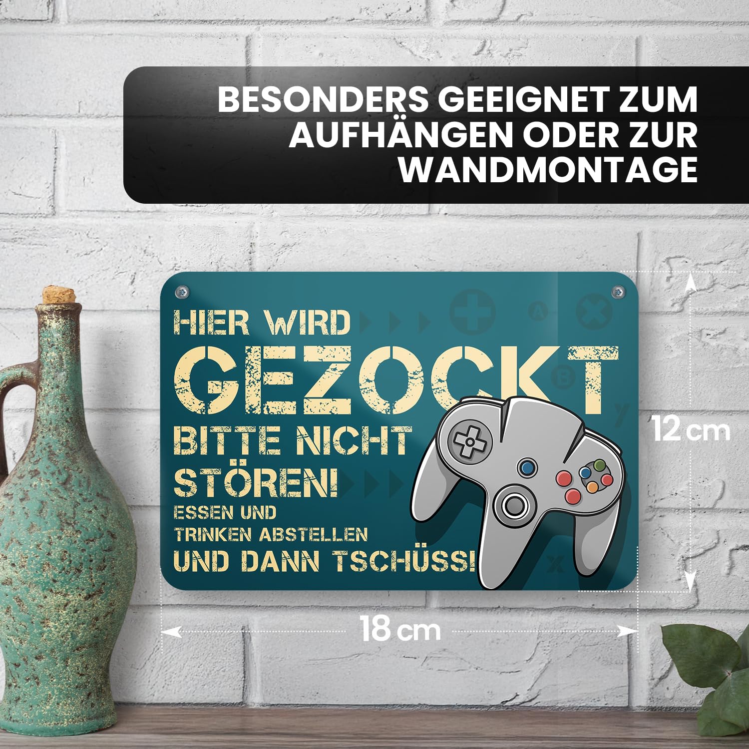 Blechschild Hier Wird Gezockt - Gaming Zimmer Deko - Zocker Zubehör - Coole Sachen für Teenager Jungs - Geschenk Geburtstagsgeschenk Weihnachtsgeschenke für Jugendliche Gamer - 18x12cm (zocken 1)