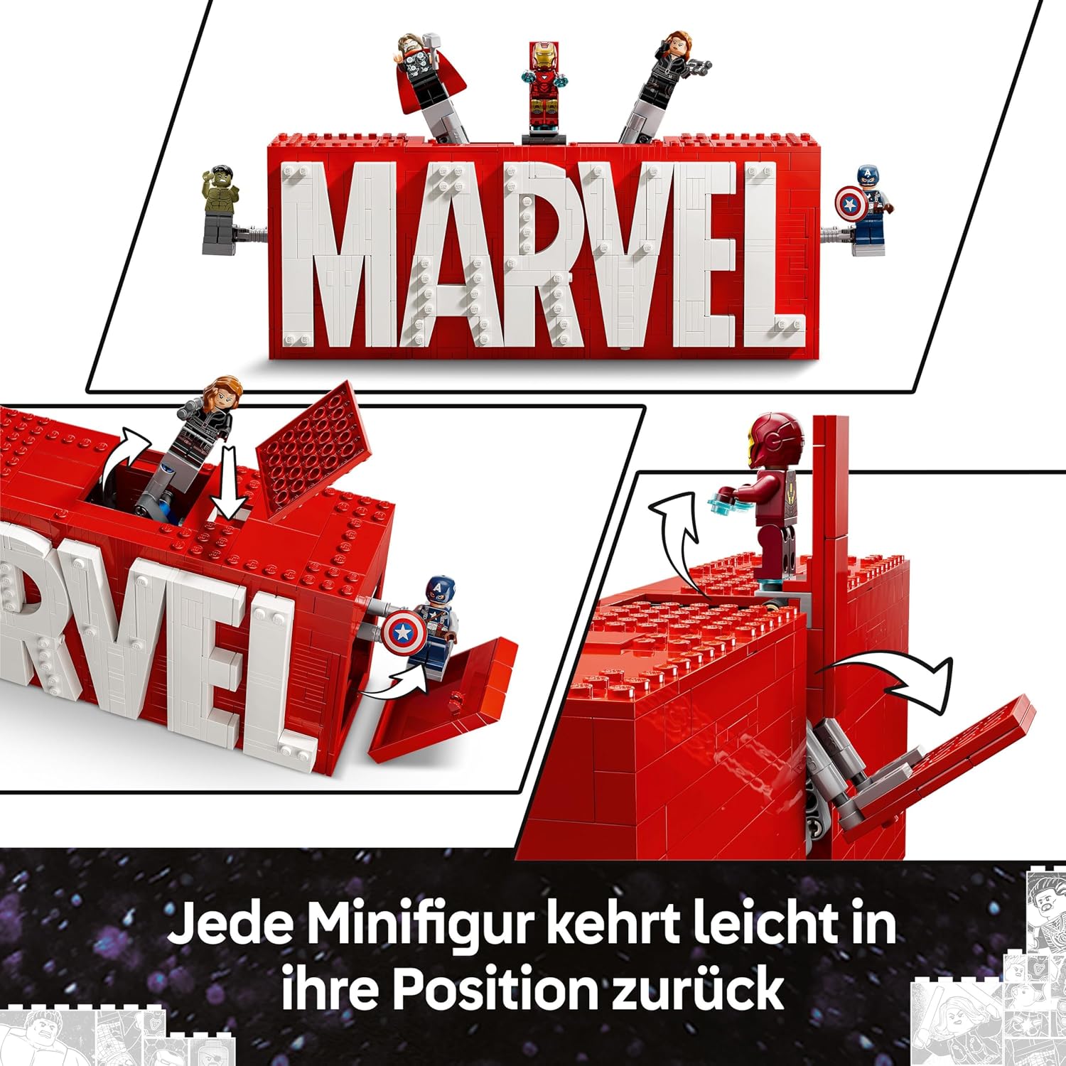 LEGO | Marvel: MARVEL Logo & Minifigures - Collectible including Hulk, Thor, Iron Man, Black Widow and Captain America - Building Set with Avengers Figures - Gift for Boys and Girls aged 12+ - 76313