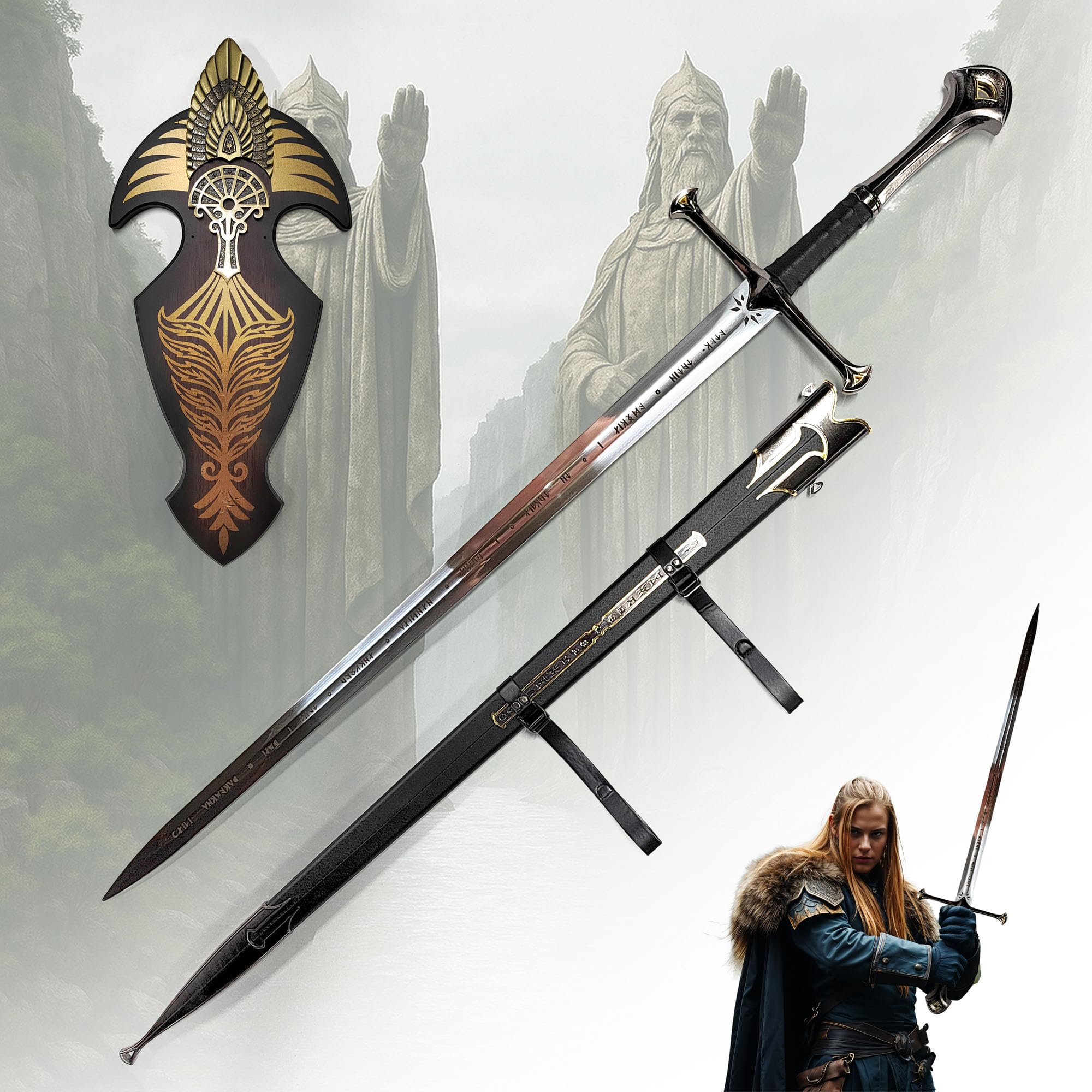 Der Herr der Ringe - LOTR Schwert, Filmschwert, echt, aus Stahl, Der Hobbit, Zauberer Merch, Aragorn Sword, Deko für Sammler und als Geschenk