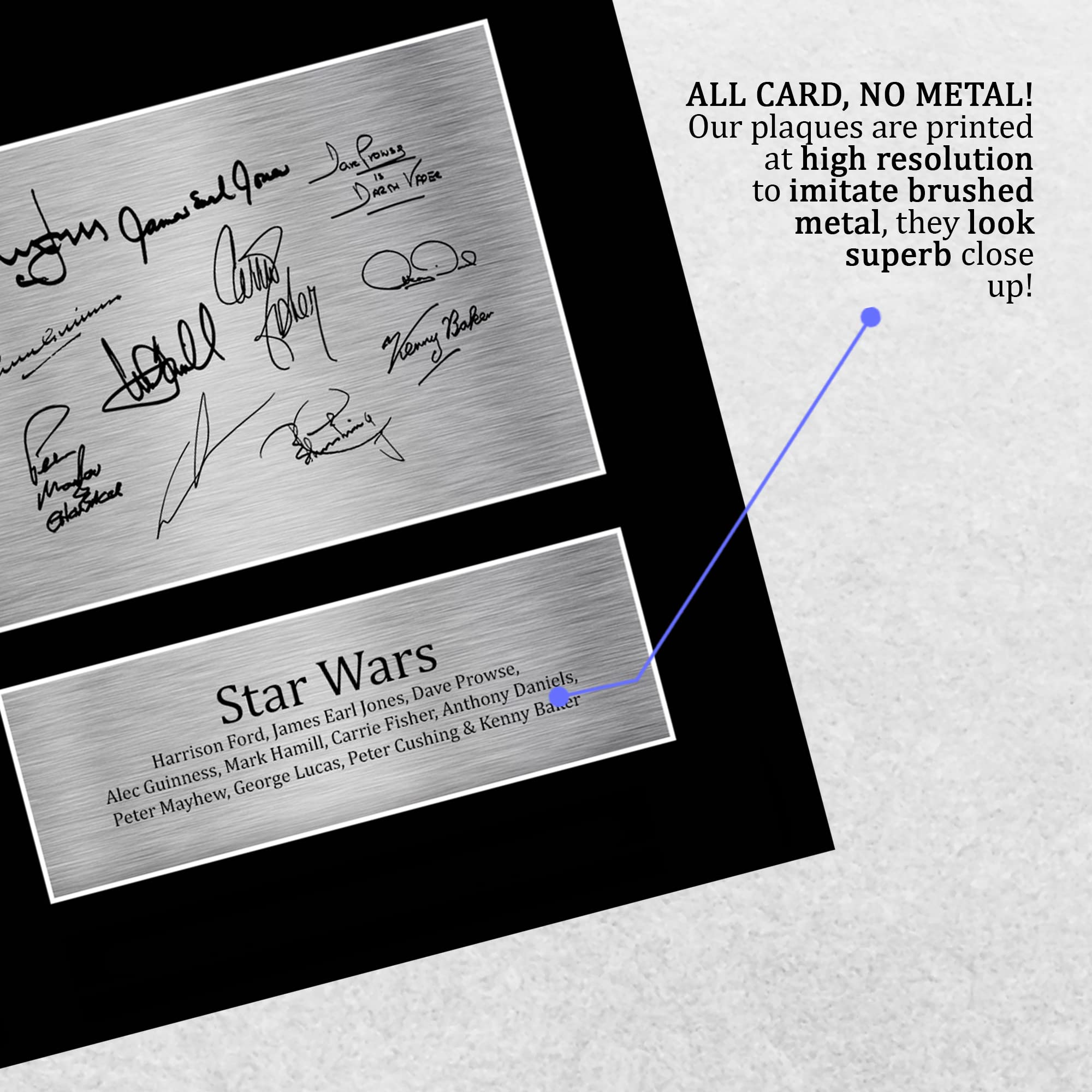 HWC Trading FR A4 Star Wars New Hope Cast Mark Hamill, Carrie Fisher, Harrison Ford Geschenke Geducktes Signiertes Autogramm Foto für Fans von Film Memorabilien - A4 Gerahmt