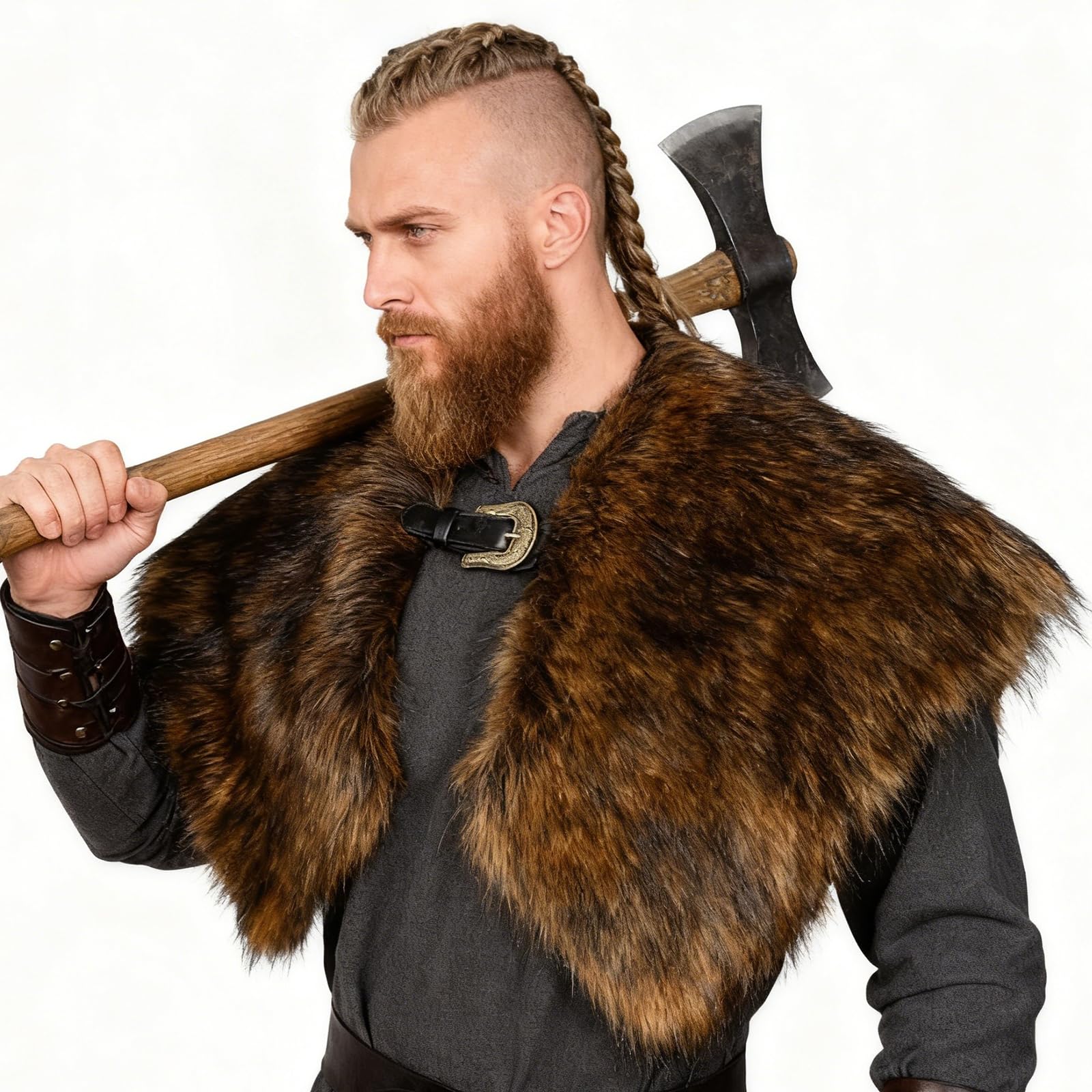 keland Viking Kunstfell Kragen für Männer Schal Capelet Wrap Kostüm Accessoire