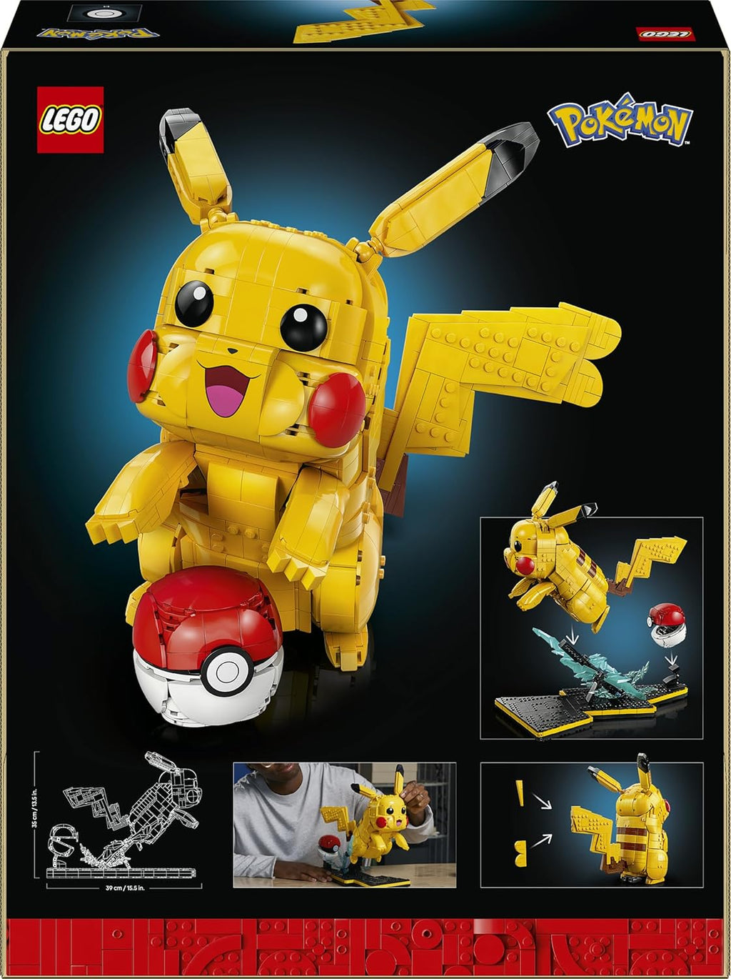 LEGO Pokémon Pikachu und Pokéball - Bauset für Erwachsene - Modellbau mit beweglicher Anime Figur und dynamischem Ständer - DIY Deko für Zimmer oder Schreibtisch - Geschenk für Gaming Fans - 72152