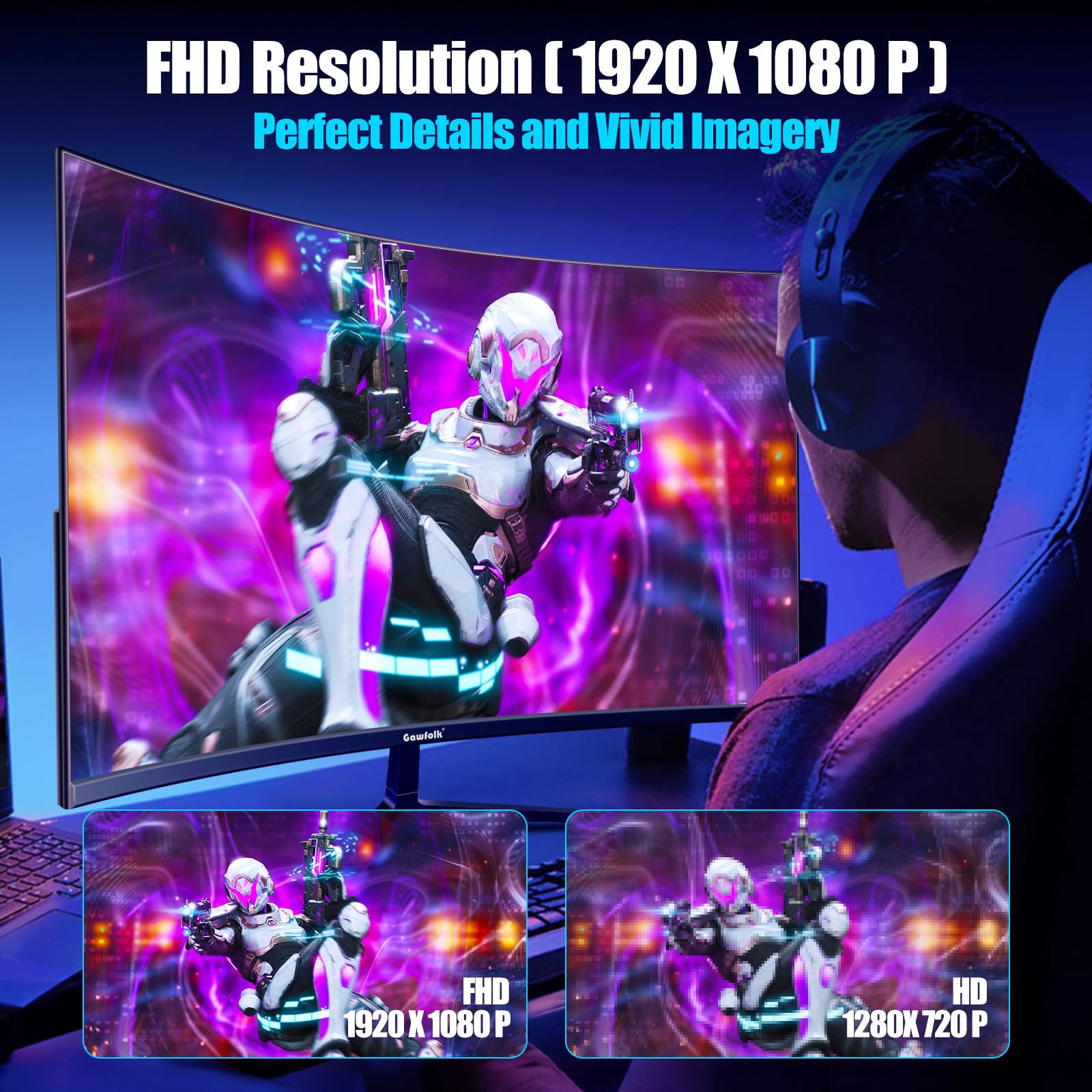 Gawfolk UltraWide Monitor 34 Zoll IPS, Gaming PC Bildschirm 120Hz DFHD(2560×1080P), 21:9 Rahmenloses Computerbildschirm mit FreeSync, HDMI, DisplayPort, VESA 75 * 75mm, Schwarz