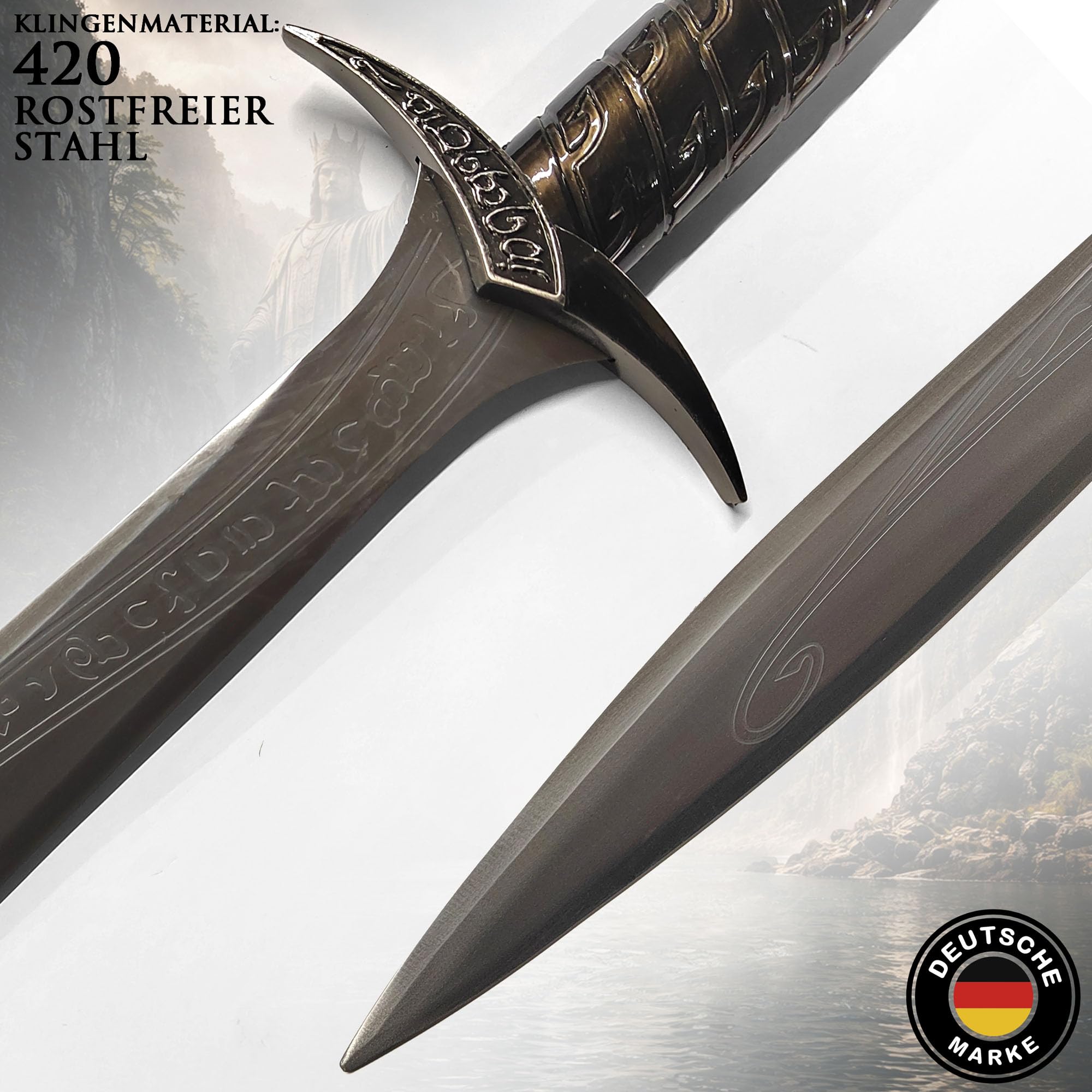 Der Herr der Ringe - LOTR Schwert, Filmschwert, echt, aus Stahl, Der Hobbit, Zauberer Merch, Aragorn Sword, Deko für Sammler und als Geschenk