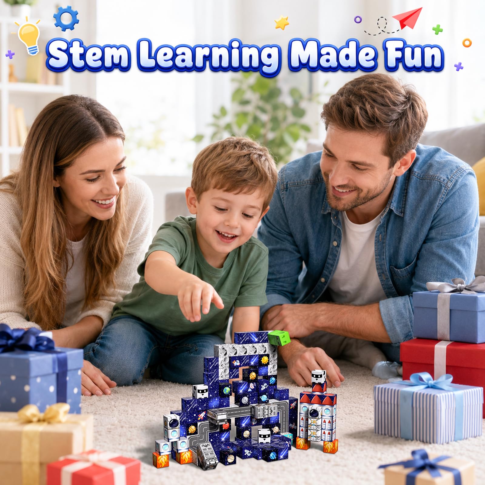 Magnetische Bausteine Bauspielzeug 100 Pcs Magnetbausteine für Kinder Montessori Kreative Spielzeug ab 3 4 5 6 7 8 9 10 Jahre Junge und Mädchen Magnetic Blocks Geschenke für Kinder （Wald）